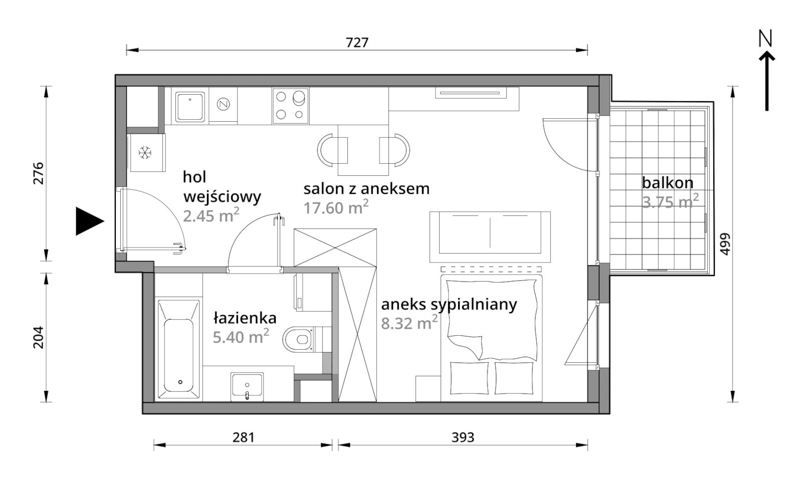 Mieszkanie 33,77 m², piętro 3, oferta nr B/029, Aleje Praskie etap III, Warszawa, Praga Południe, Kamionek, ul. Podskarbińska 32/34-idx