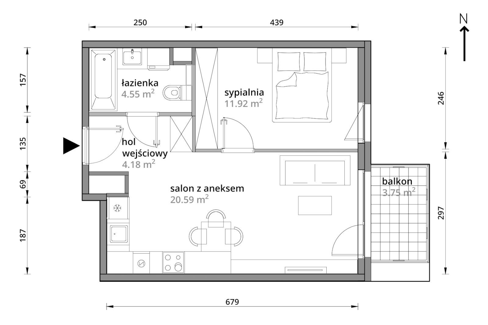 Mieszkanie 41,24 m², piętro 4, oferta nr B/040, Aleje Praskie etap III, Warszawa, Praga Południe, Kamionek, ul. Podskarbińska 32/34-idx