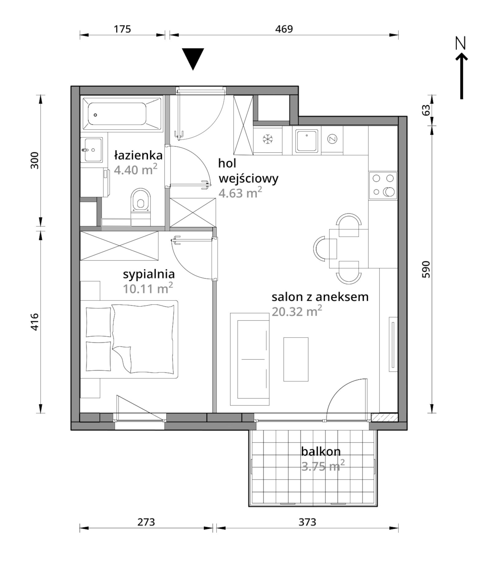 Mieszkanie 39,46 m², piętro 2, oferta nr B/070, Aleje Praskie etap III, Warszawa, Praga Południe, Kamionek, ul. Podskarbińska 32/34-idx