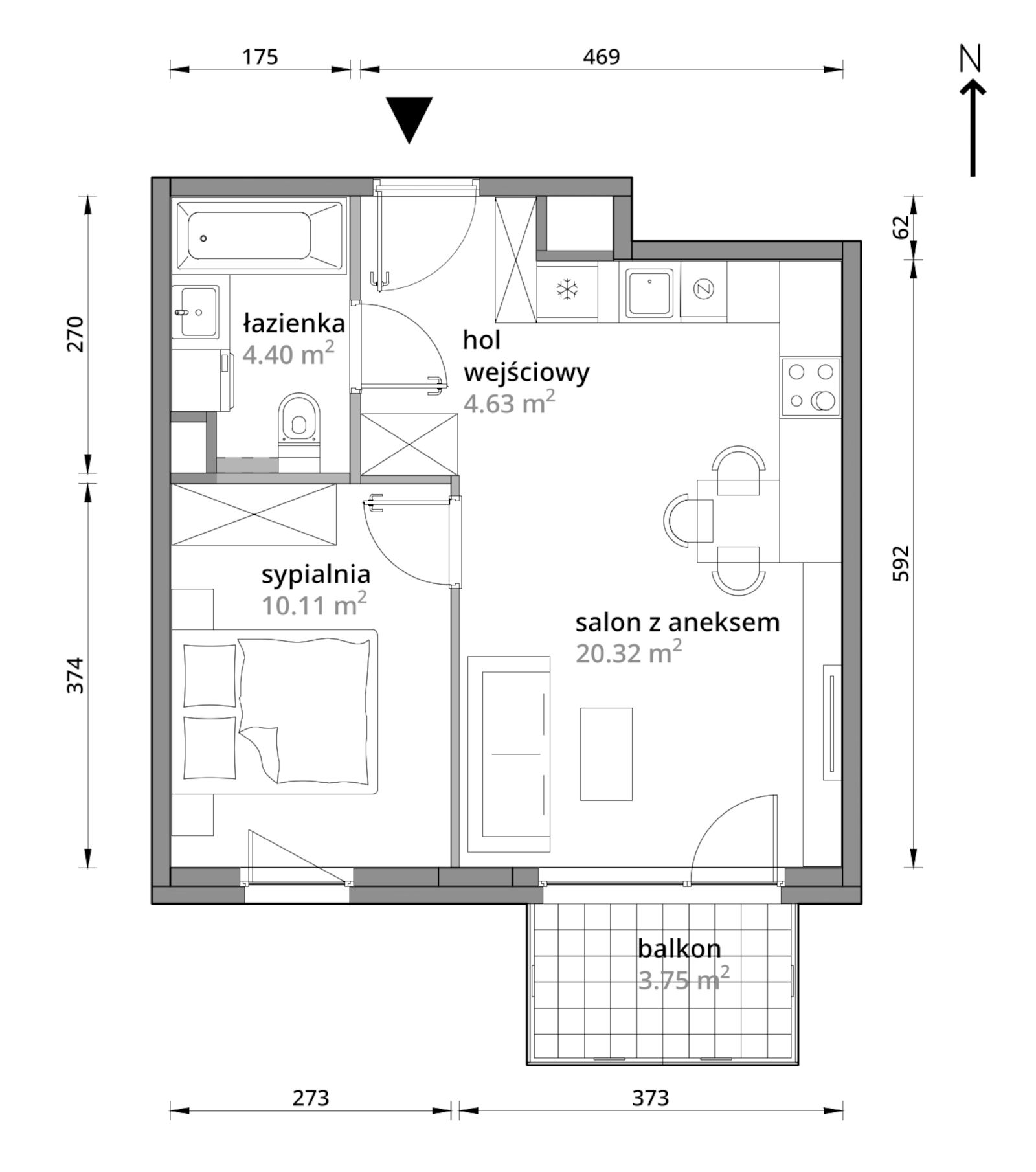 Mieszkanie 39,46 m², piętro 3, oferta nr B/075, Aleje Praskie etap III, Warszawa, Praga Południe, Kamionek, ul. Podskarbińska 32/34-idx