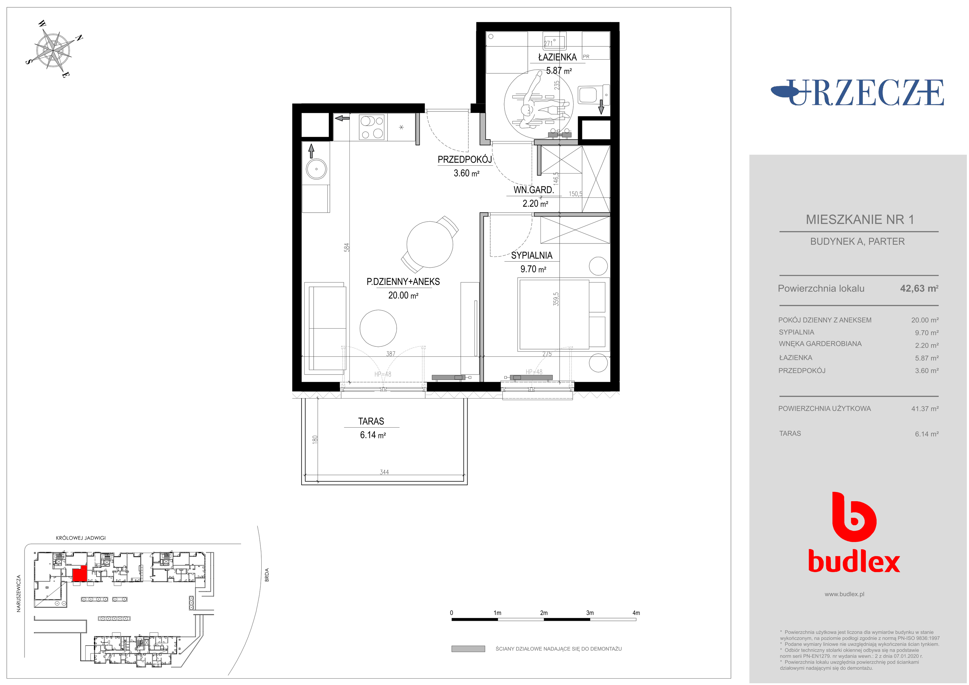 Mieszkanie 42,69 m², parter, oferta nr A.1, Urzecze II, Bydgoszcz, Śródmieście, ul. Królowej Jadwigi 18-idx