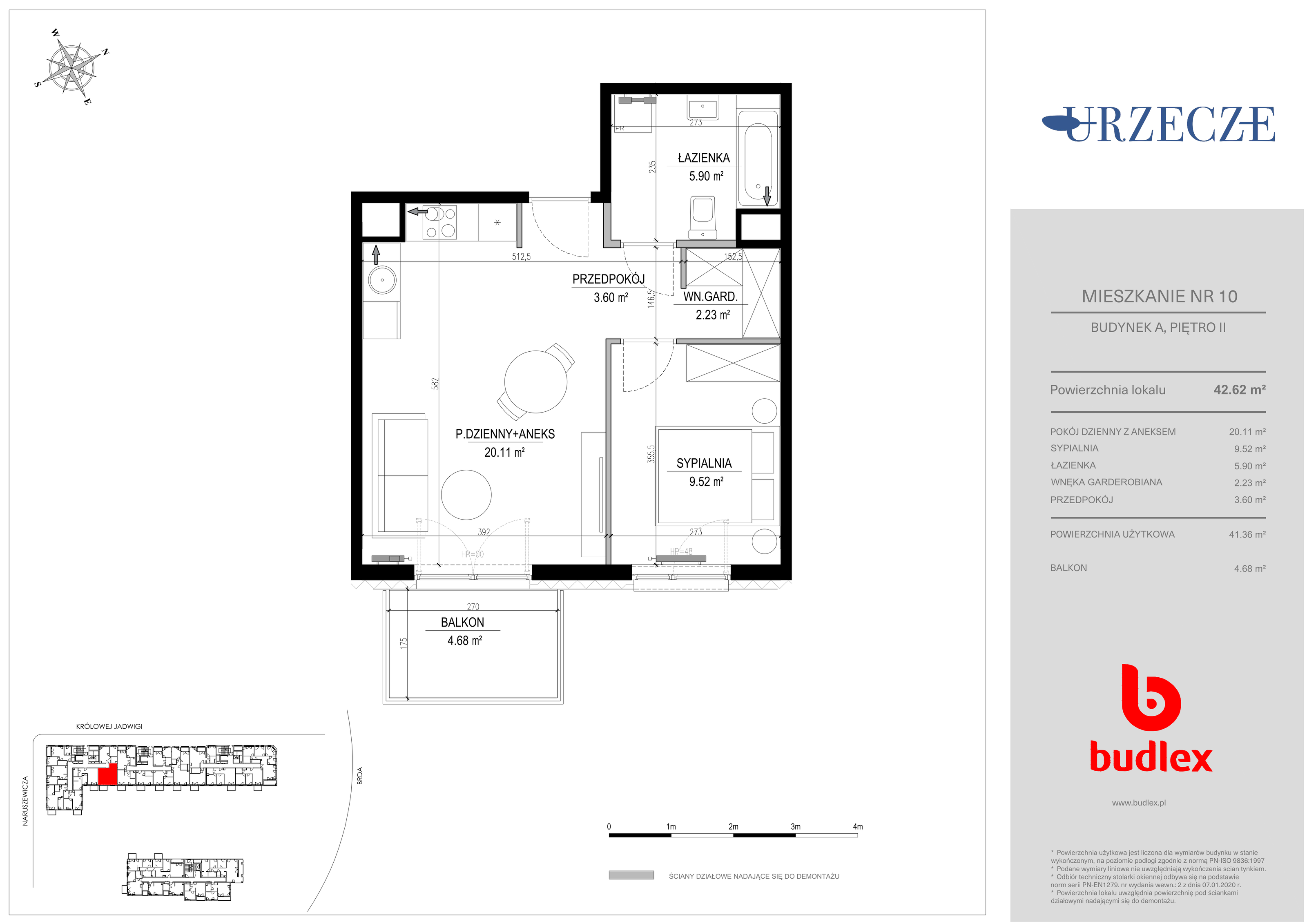 Mieszkanie 42,62 m², piętro 2, oferta nr A.10, Urzecze II, Bydgoszcz, Śródmieście, ul. Królowej Jadwigi 18-idx