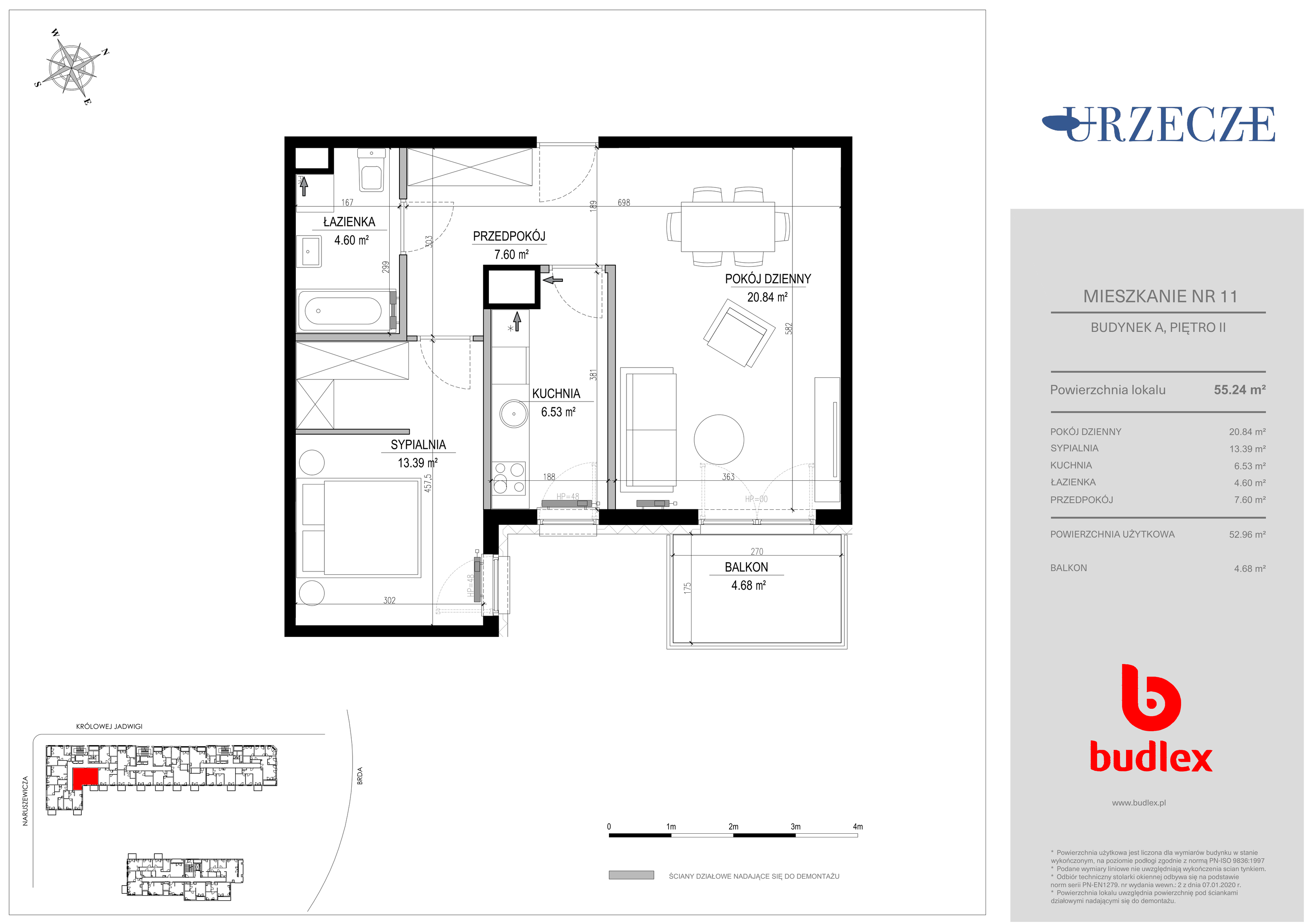 Mieszkanie 55,24 m², piętro 2, oferta nr A.11, Urzecze II, Bydgoszcz, Śródmieście, ul. Królowej Jadwigi 18-idx