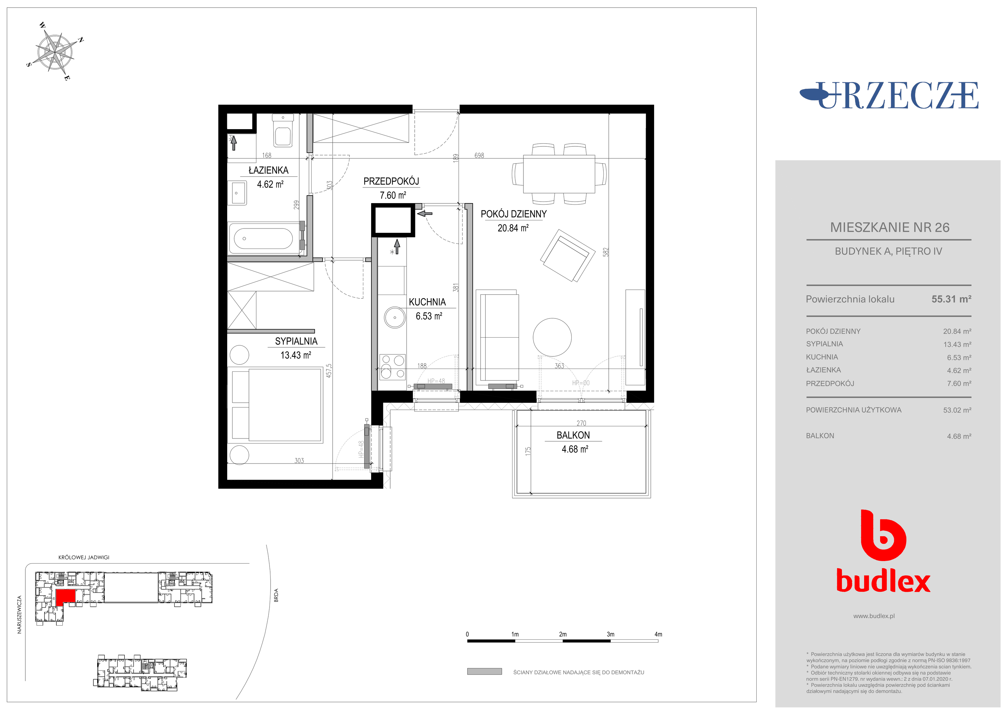 Mieszkanie 55,31 m², piętro 4, oferta nr A.26, Urzecze II, Bydgoszcz, Śródmieście, ul. Królowej Jadwigi 18-idx