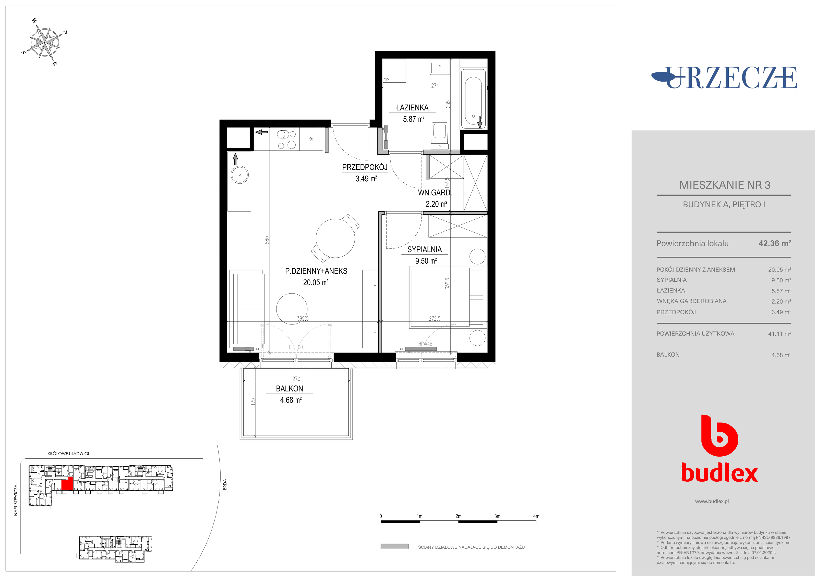 Mieszkanie 42,36 m², piętro 1, oferta nr A.3, Urzecze II, Bydgoszcz, Śródmieście, ul. Królowej Jadwigi 18-idx