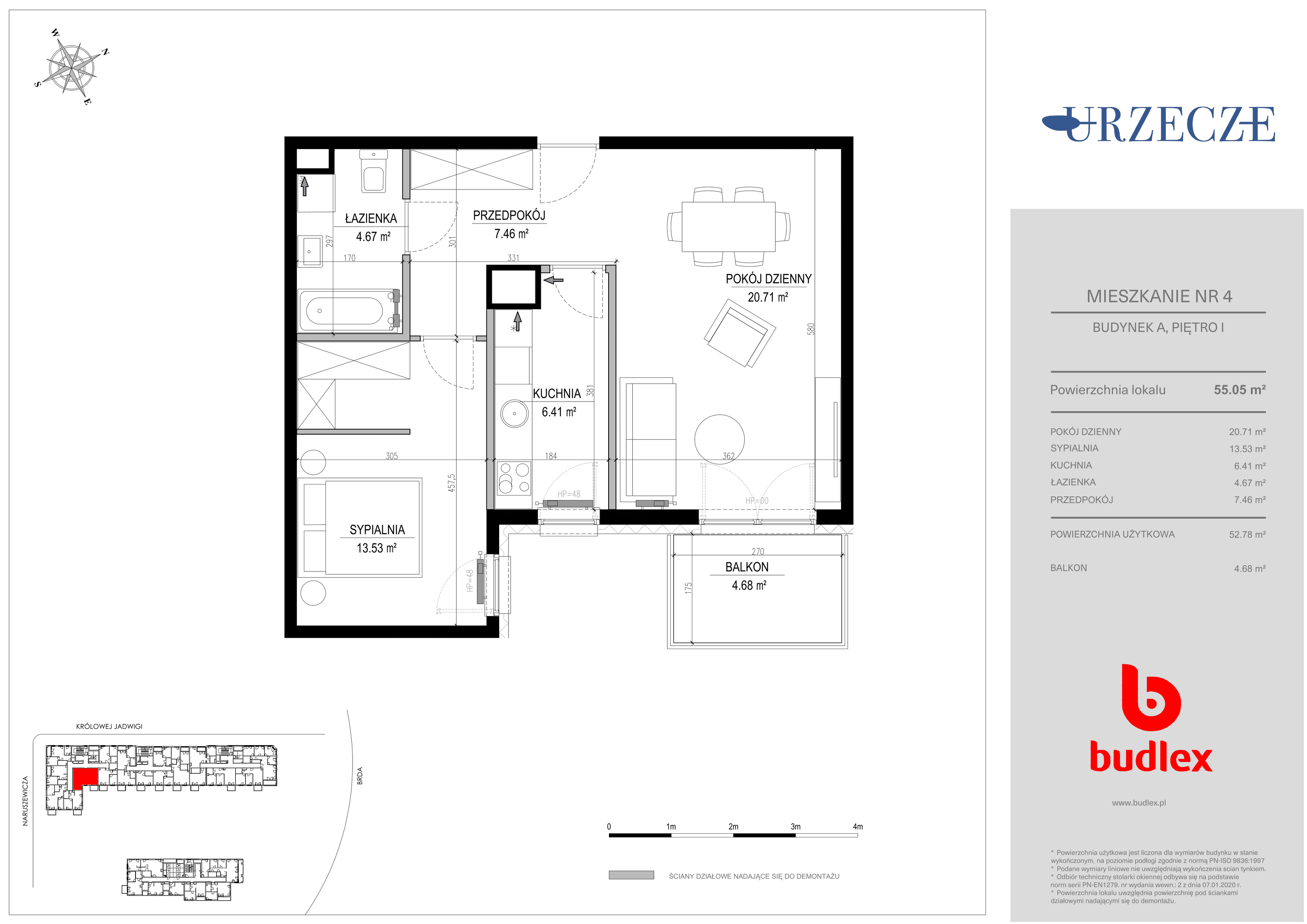 Mieszkanie 55,05 m², piętro 1, oferta nr A.4, Urzecze II, Bydgoszcz, Śródmieście, ul. Królowej Jadwigi 18-idx