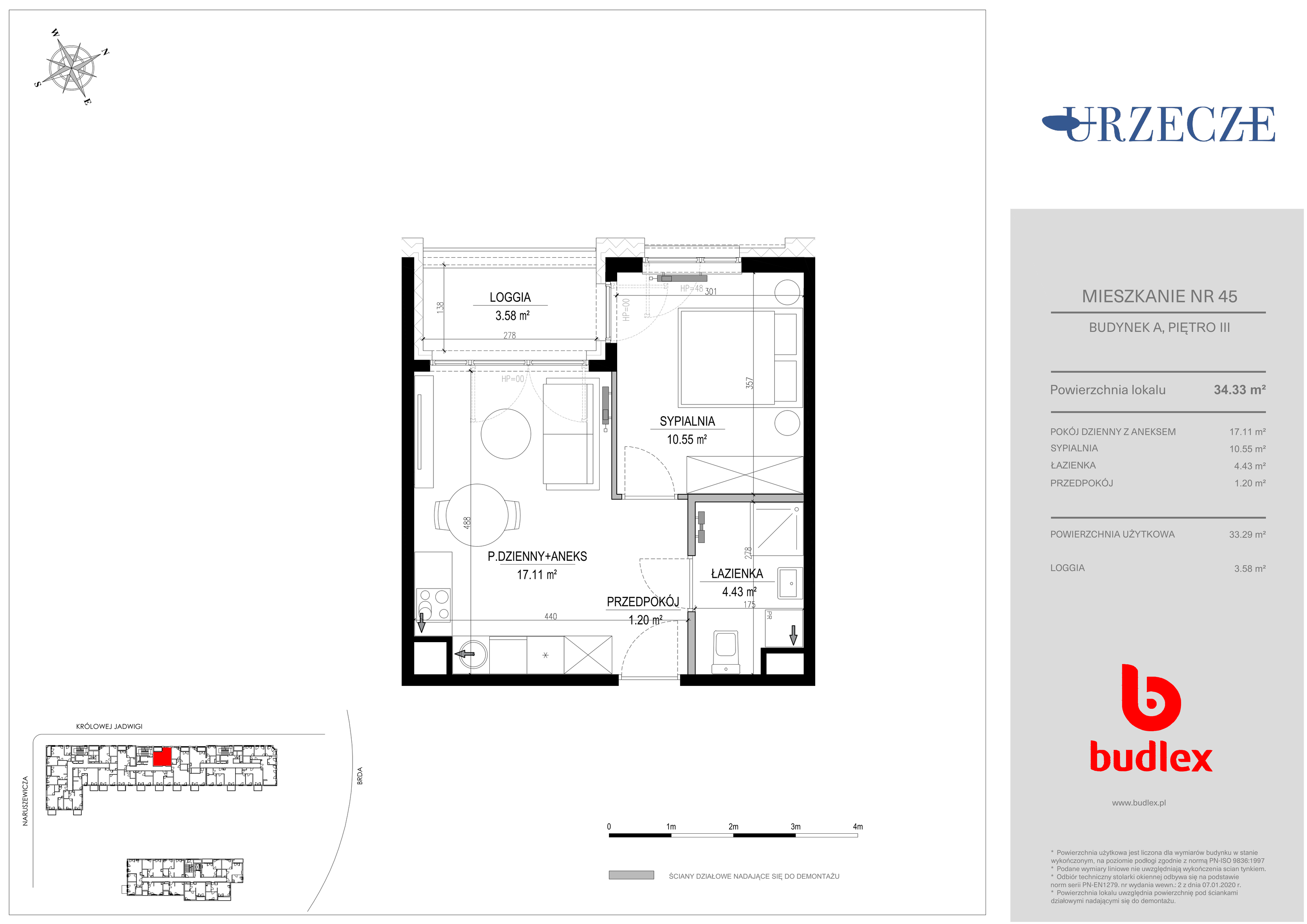 Mieszkanie 34,33 m², piętro 3, oferta nr A.45, Urzecze II, Bydgoszcz, Śródmieście, ul. Adama Naruszewicza-idx