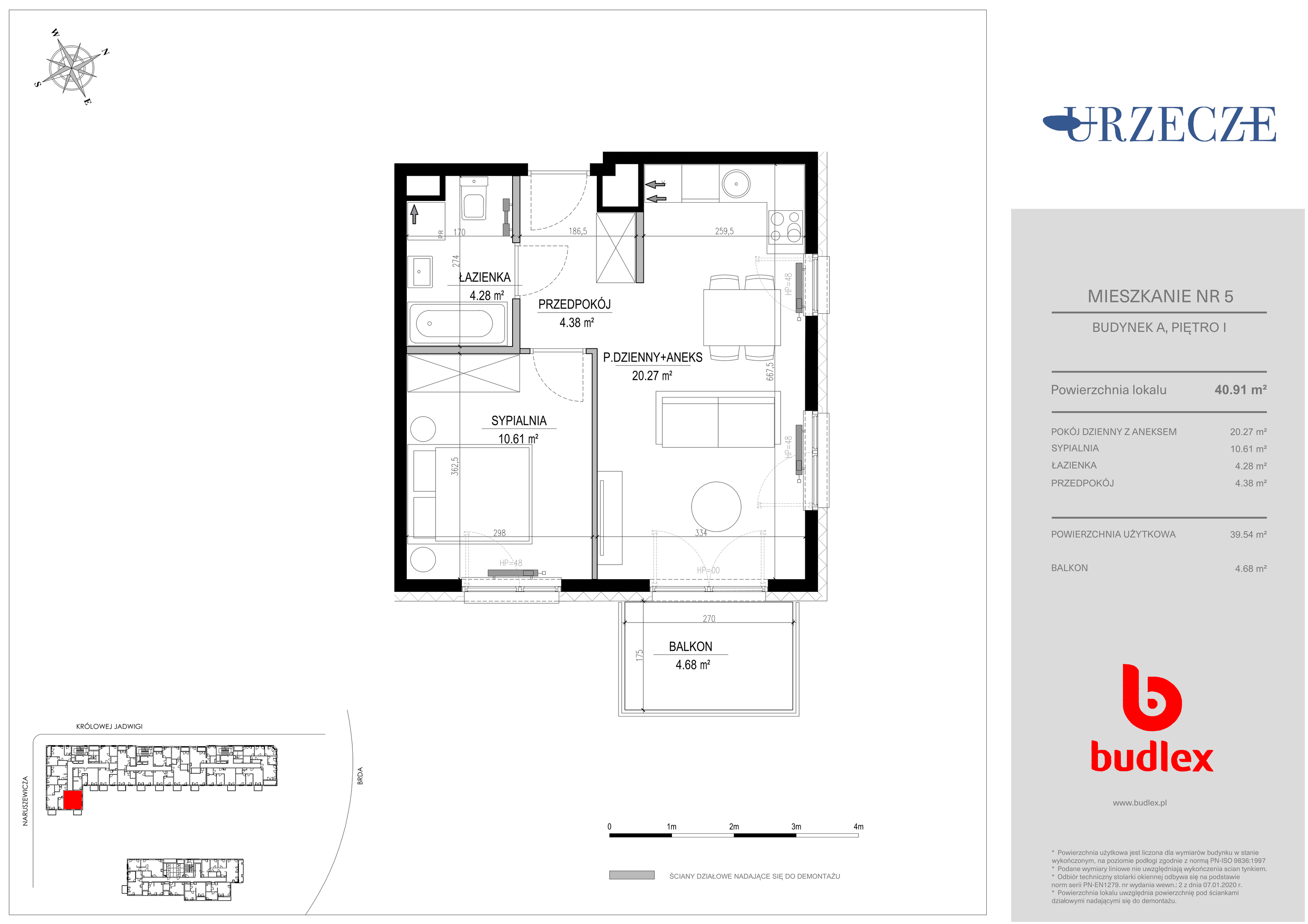 Mieszkanie 40,91 m², piętro 1, oferta nr A.5, Urzecze II, Bydgoszcz, Śródmieście, ul. Królowej Jadwigi 18-idx