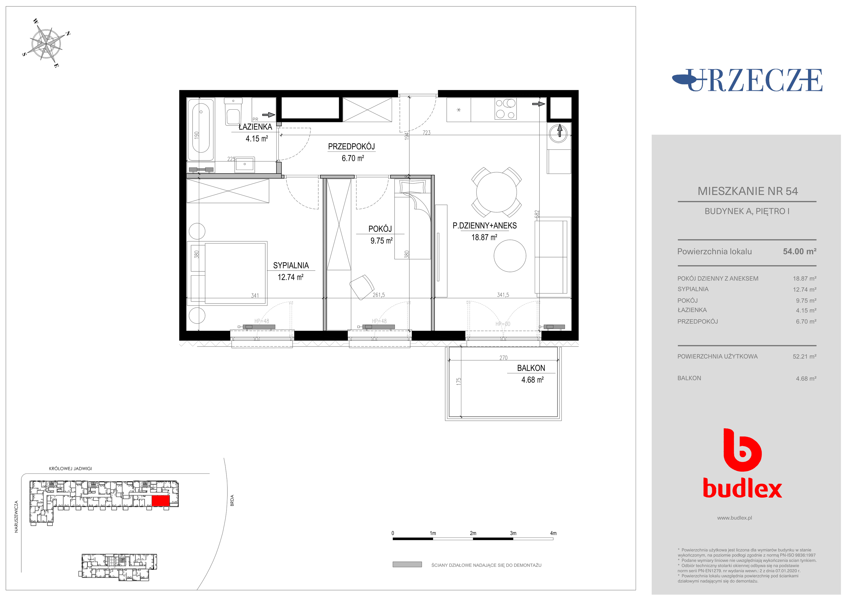 Mieszkanie 54,00 m², piętro 1, oferta nr A.54, Urzecze II, Bydgoszcz, Śródmieście, ul. Królowej Jadwigi 18-idx