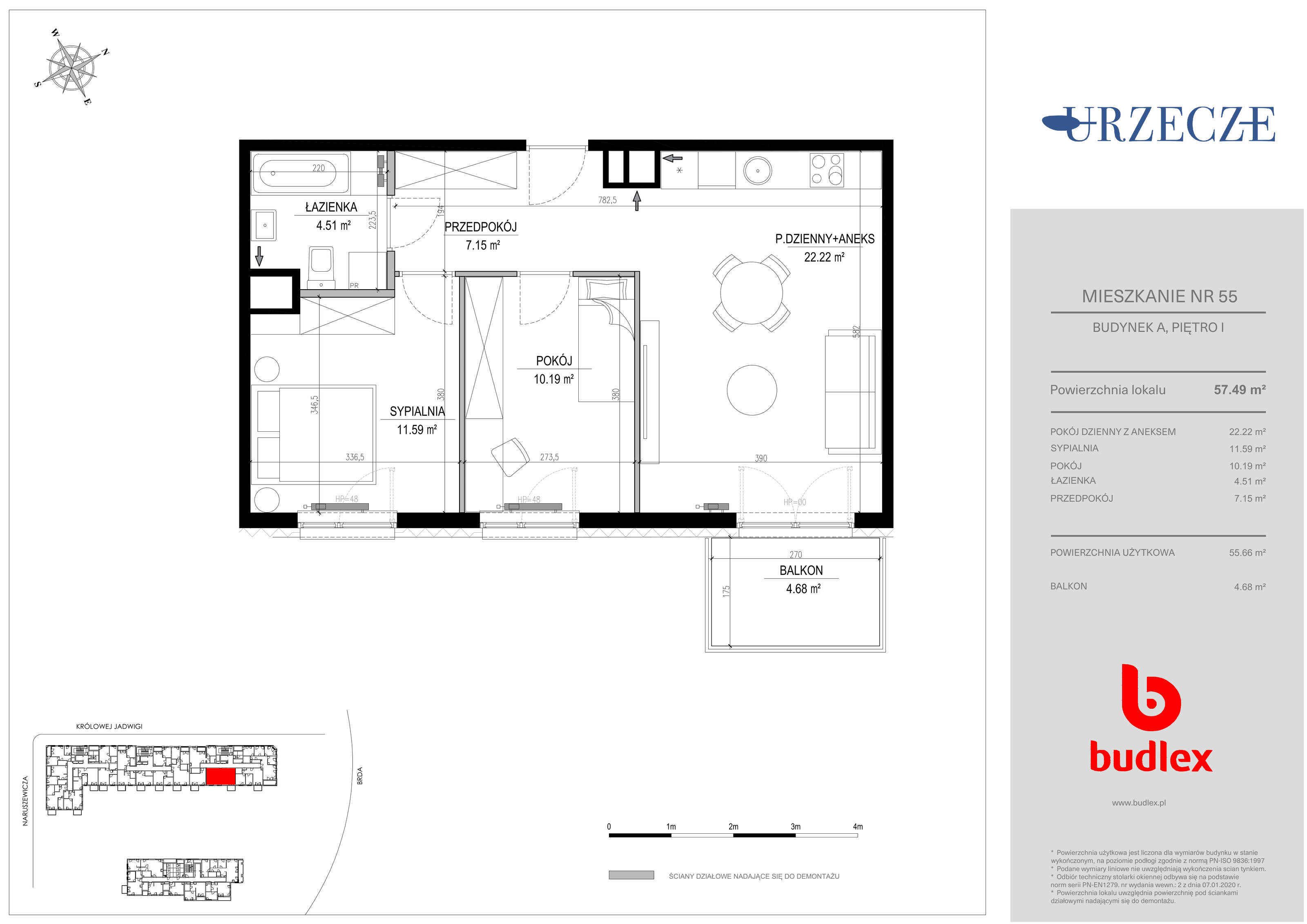 Mieszkanie 57,49 m², piętro 1, oferta nr A.55, Urzecze II, Bydgoszcz, Śródmieście, ul. Adama Naruszewicza-idx