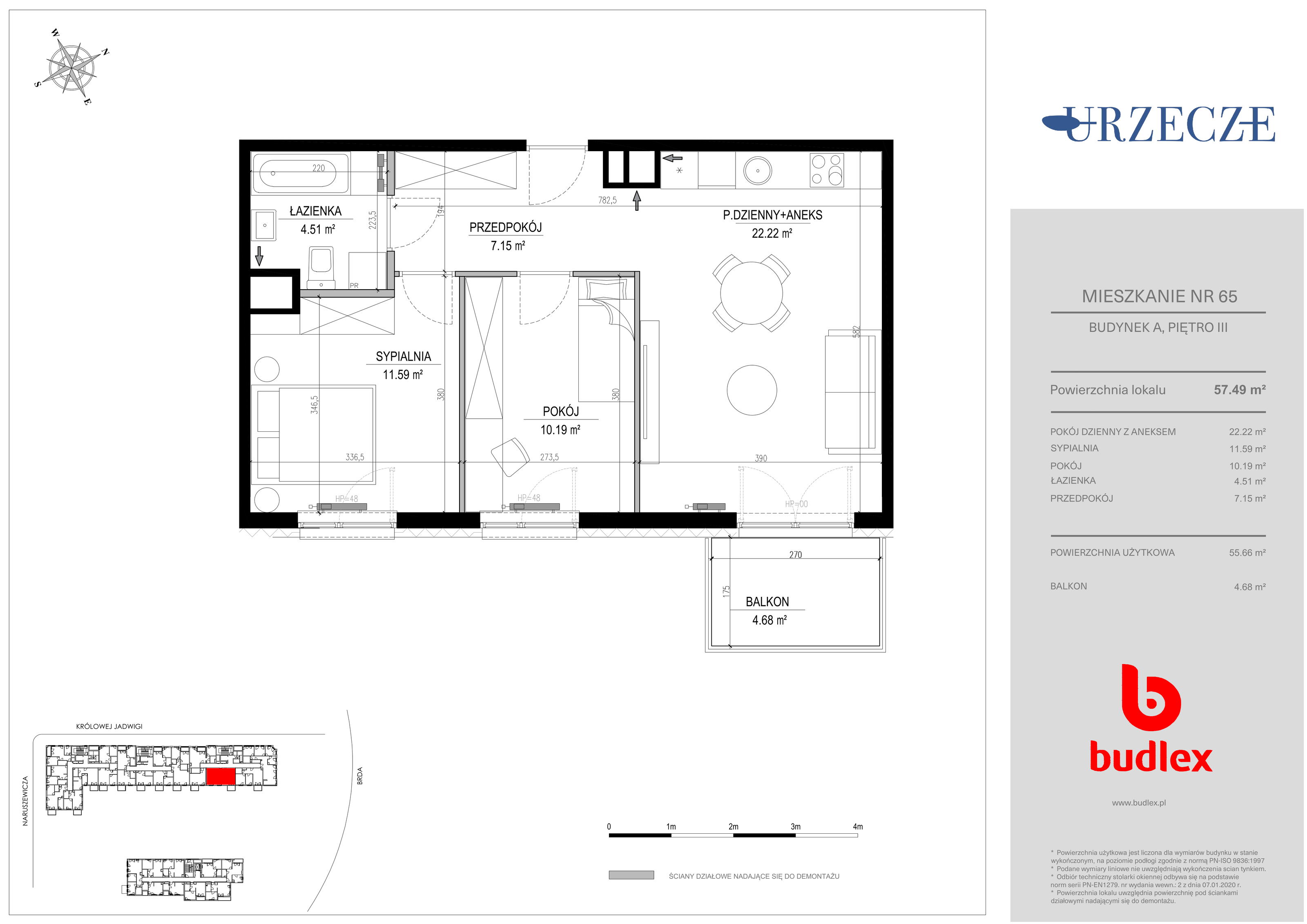 Mieszkanie 57,49 m², piętro 3, oferta nr A.65, Urzecze II, Bydgoszcz, Śródmieście, ul. Adama Naruszewicza-idx