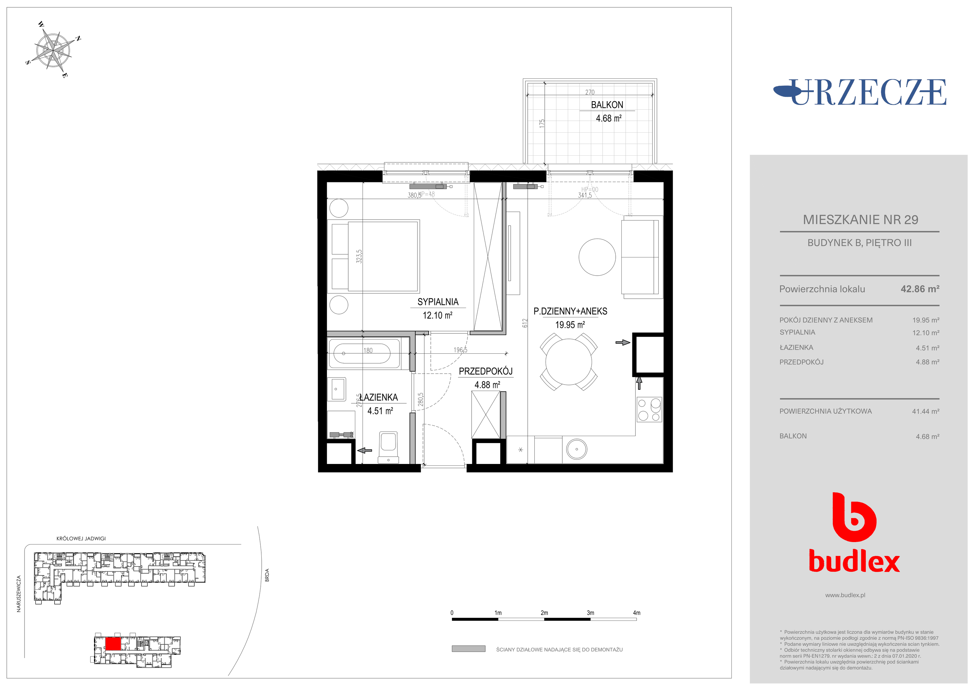 Mieszkanie 42,86 m², piętro 3, oferta nr B.29, Urzecze II, Bydgoszcz, Śródmieście, ul. Królowej Jadwigi 18-idx