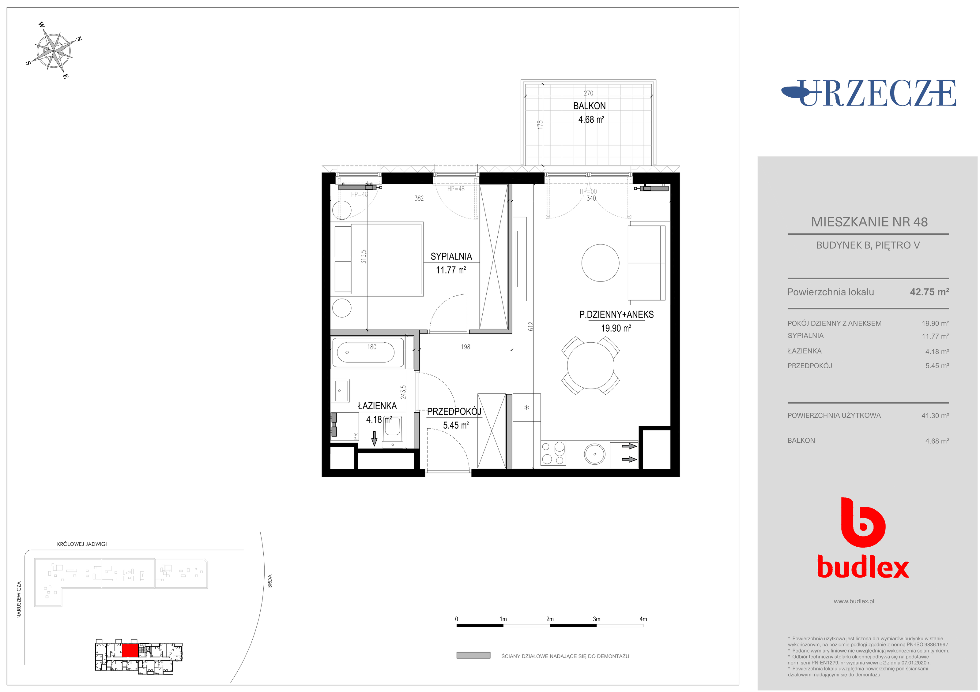 Mieszkanie 42,75 m², piętro 5, oferta nr B.48, Urzecze II, Bydgoszcz, Śródmieście, ul. Królowej Jadwigi 18-idx