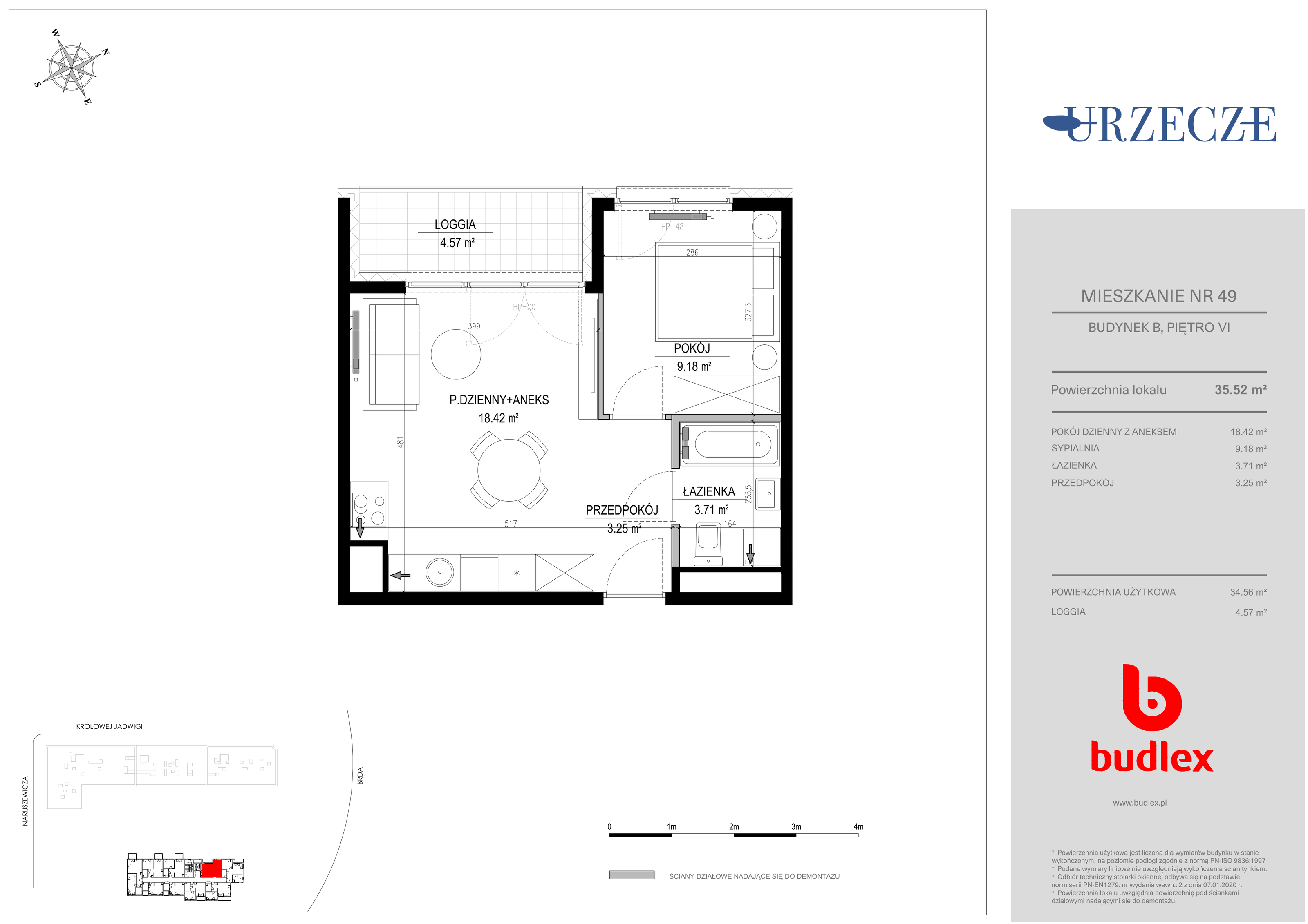 Mieszkanie 35,52 m², piętro 6, oferta nr B.49, Urzecze II, Bydgoszcz, Śródmieście, ul. Królowej Jadwigi 18-idx