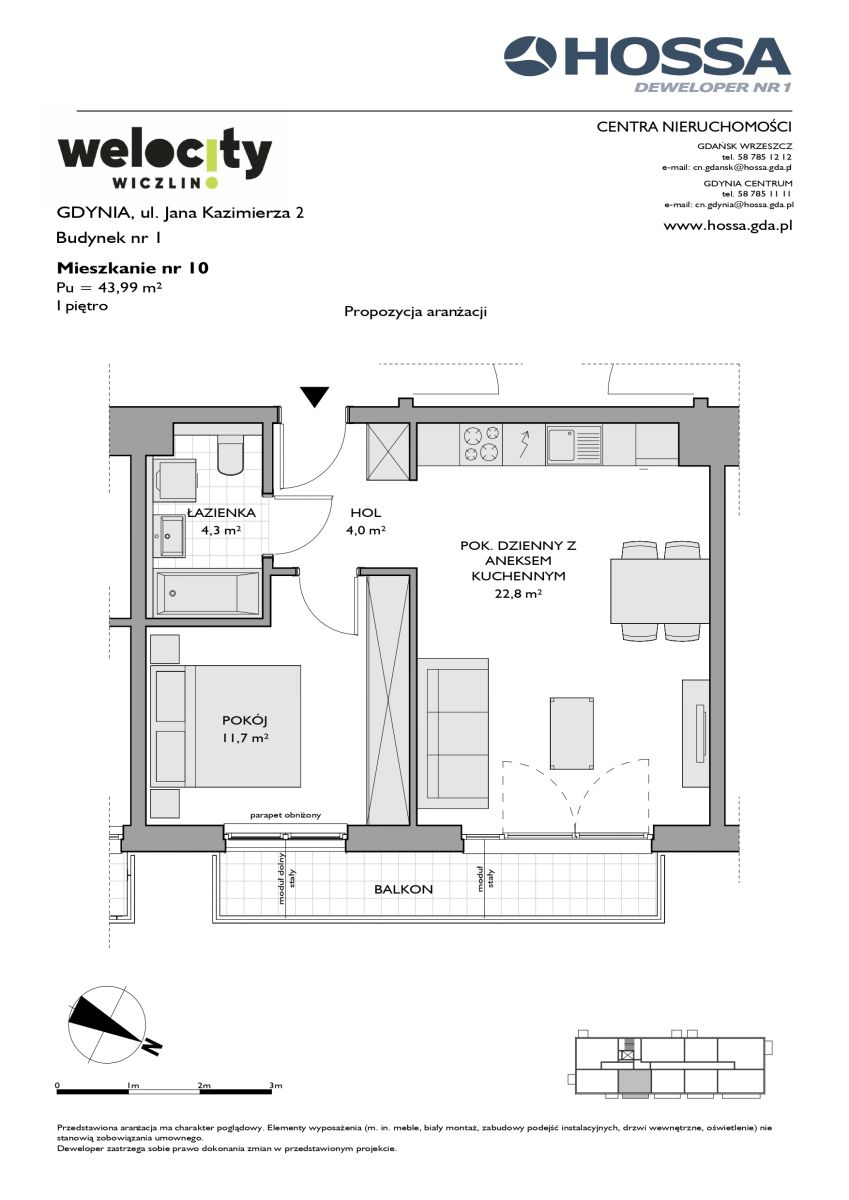 Mieszkanie 43,99 m², piętro 1, oferta nr W/1/10, Welocity Wiczlino, Gdynia, Chwarzno-Wiczlino, ul. Jana Kazimierza-idx