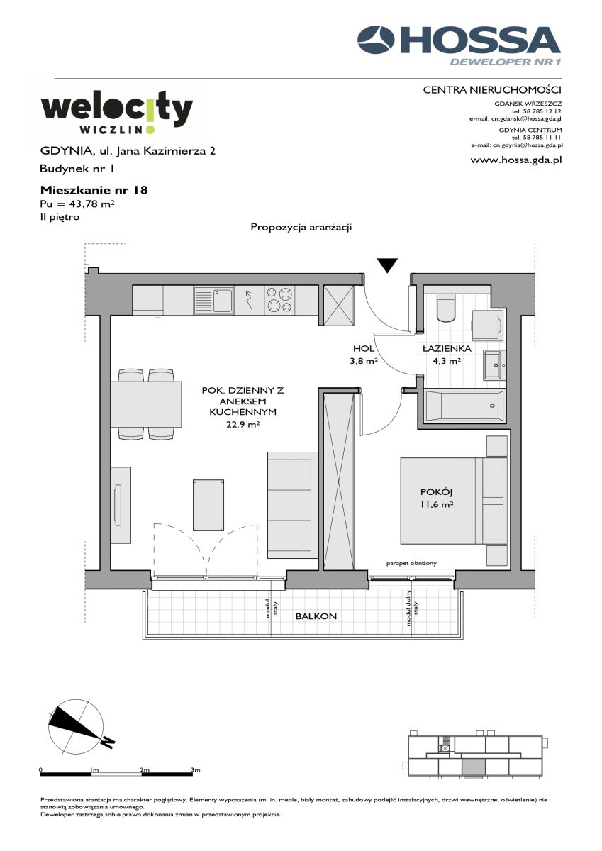 Mieszkanie 43,78 m², piętro 2, oferta nr W/1/18, Welocity Wiczlino, Gdynia, Chwarzno-Wiczlino, ul. Jana Kazimierza-idx