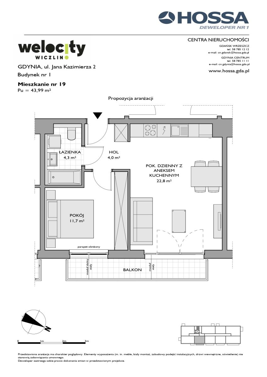 Mieszkanie 43,99 m², piętro 2, oferta nr W/1/19, Welocity Wiczlino, Gdynia, Chwarzno-Wiczlino, ul. Jana Kazimierza-idx