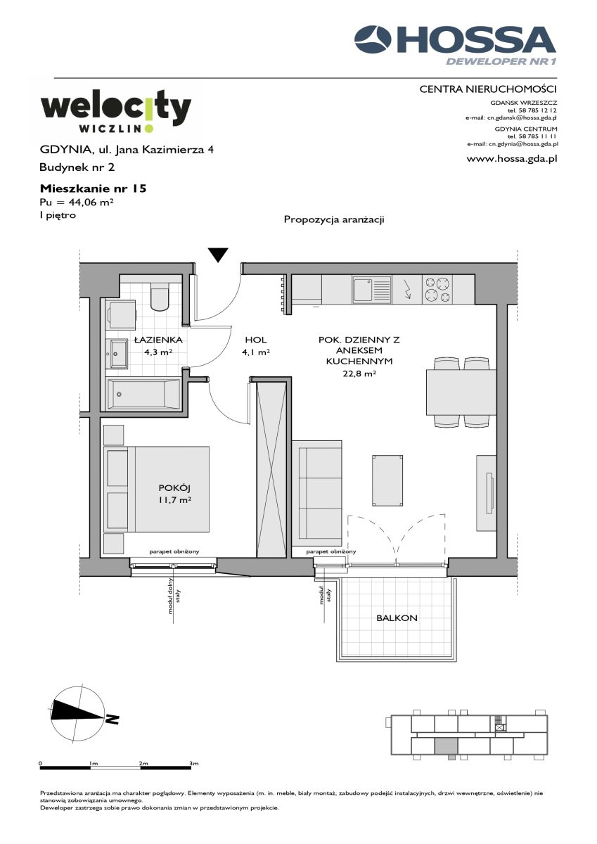 Mieszkanie 44,06 m², piętro 1, oferta nr W/2/15, Welocity Wiczlino, Gdynia, Chwarzno-Wiczlino, ul. Jana Kazimierza-idx