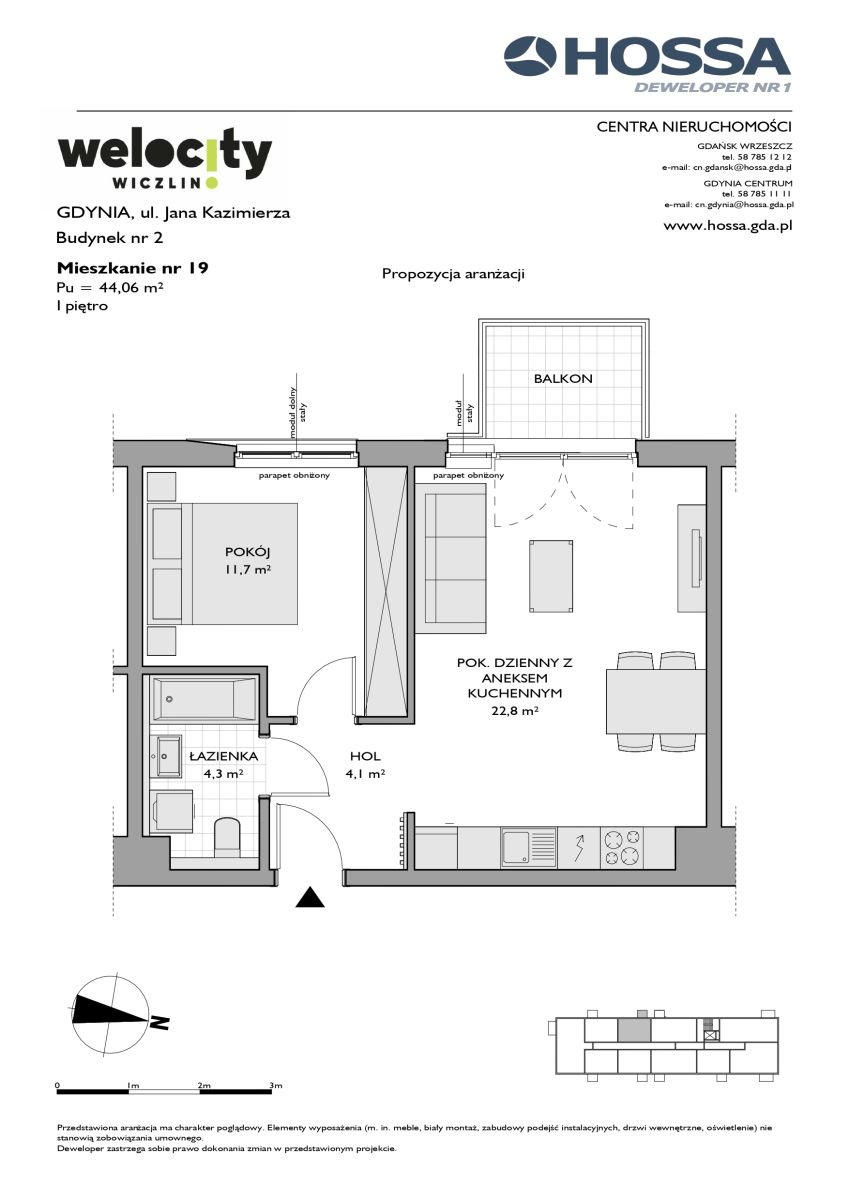 Mieszkanie 44,06 m², piętro 1, oferta nr W/2/19, Welocity Wiczlino, Gdynia, Chwarzno-Wiczlino, ul. Jana Kazimierza-idx