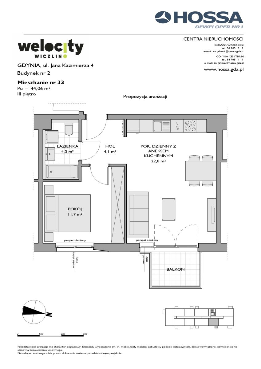 Mieszkanie 44,06 m², piętro 3, oferta nr W/2/33, Welocity Wiczlino, Gdynia, Chwarzno-Wiczlino, ul. Jana Kazimierza-idx