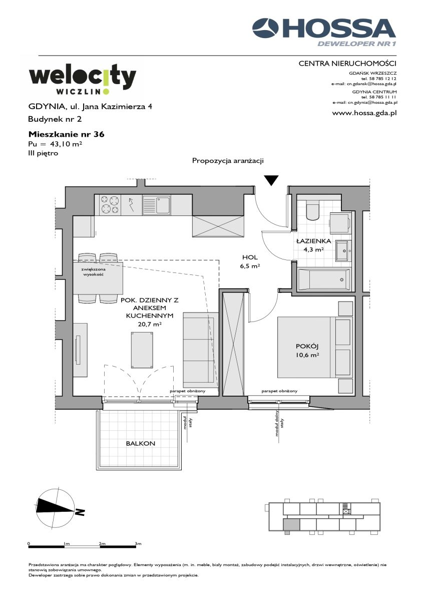 Mieszkanie 43,10 m², piętro 3, oferta nr W/2/36, Welocity Wiczlino, Gdynia, Chwarzno-Wiczlino, ul. Jana Kazimierza-idx