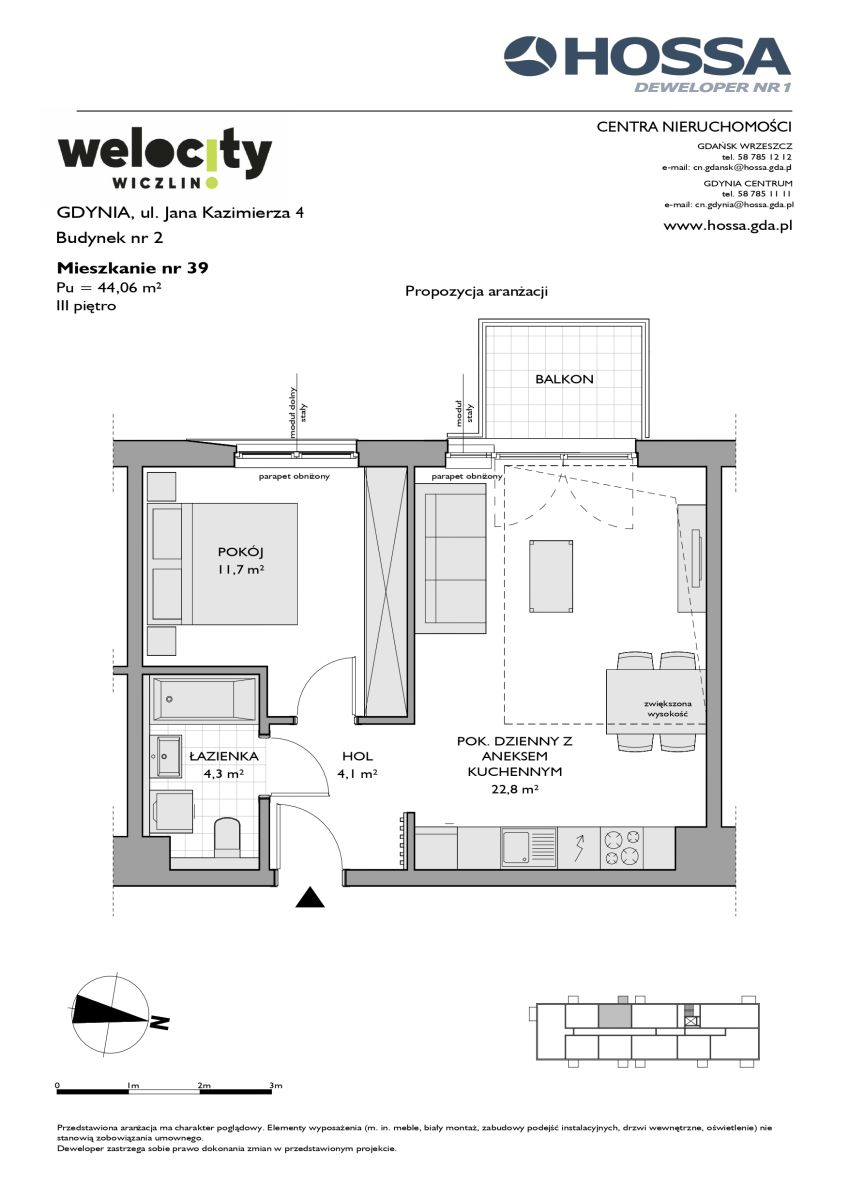 Mieszkanie 44,06 m², piętro 3, oferta nr W/2/39, Welocity Wiczlino, Gdynia, Chwarzno-Wiczlino, ul. Jana Kazimierza-idx