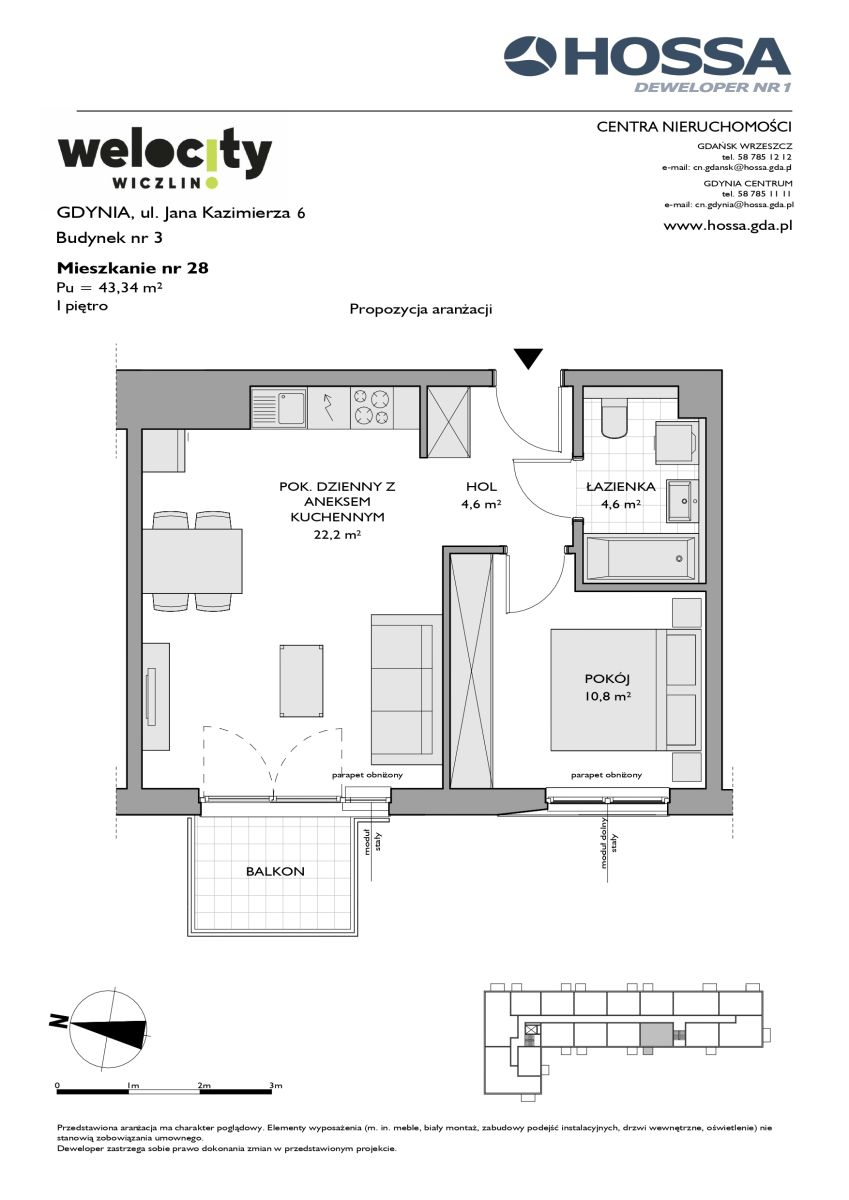 Mieszkanie 43,34 m², piętro 1, oferta nr W/3/28, Welocity Wiczlino, Gdynia, Chwarzno-Wiczlino, ul. Jana Kazimierza-idx