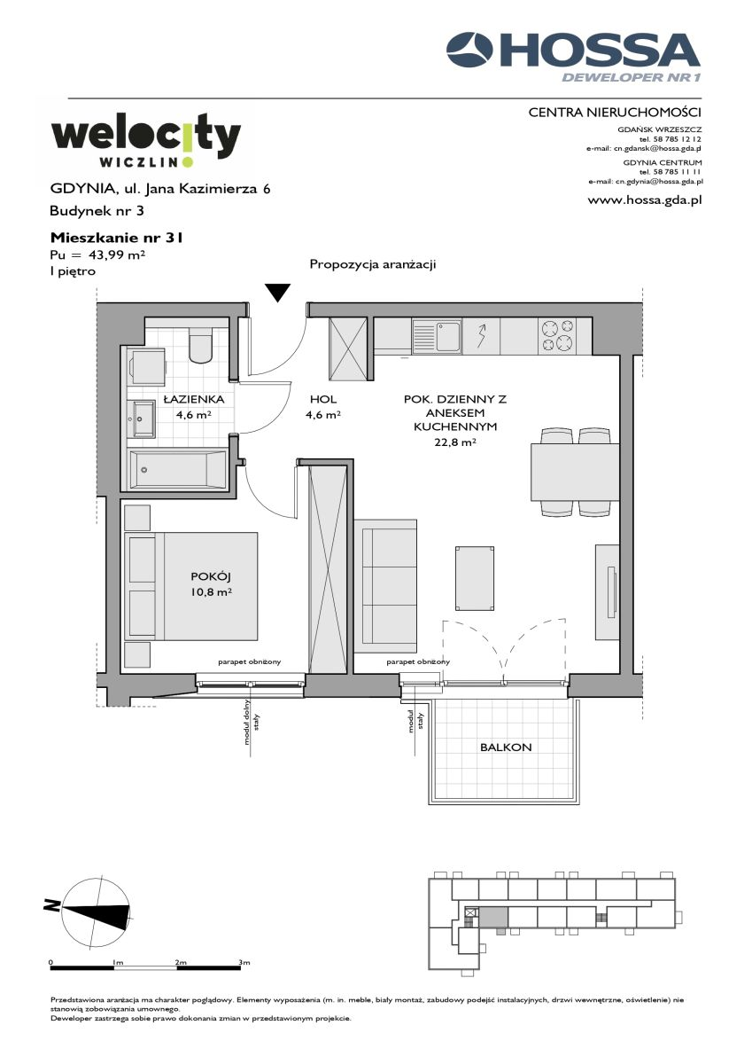 Mieszkanie 43,99 m², piętro 1, oferta nr W/3/31, Welocity Wiczlino, Gdynia, Chwarzno-Wiczlino, ul. Jana Kazimierza-idx