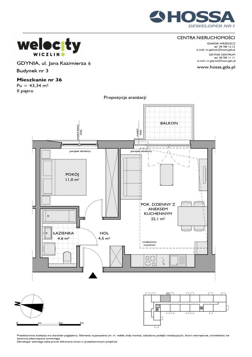 Mieszkanie 43,29 m², piętro 2, oferta nr W/3/36, Welocity Wiczlino, Gdynia, Chwarzno-Wiczlino, ul. Jana Kazimierza-idx