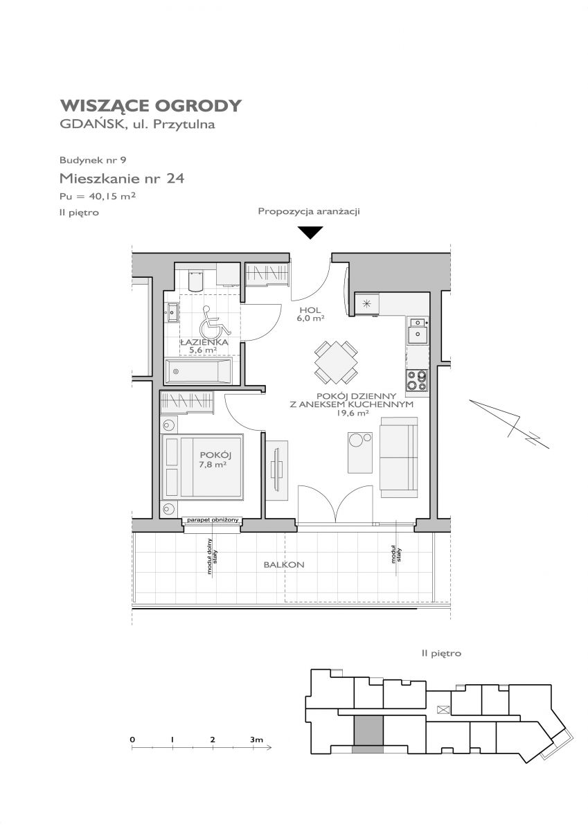 Mieszkanie 40,15 m², piętro 2, oferta nr WO/9/24, Wiszące Ogrody, Gdańsk, Jasień, Kiełpinek, ul. Przytulna-idx