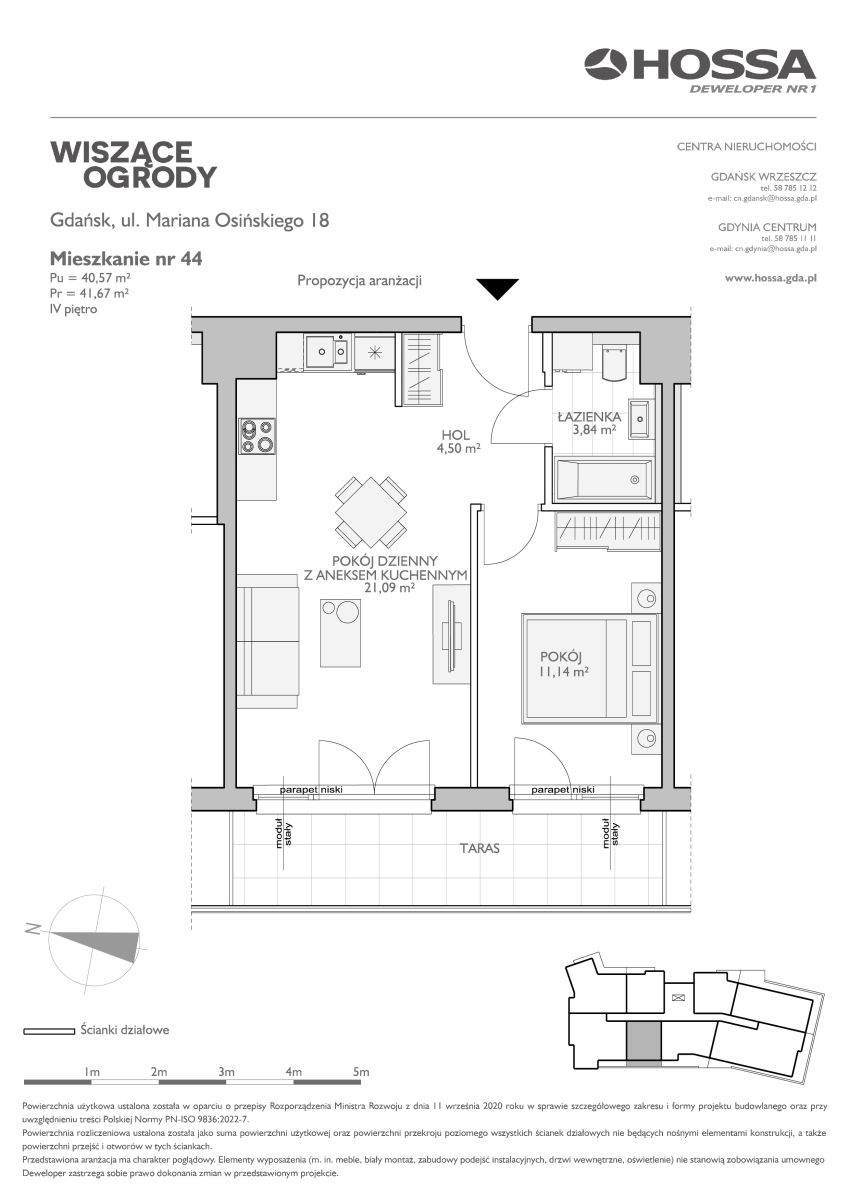 Mieszkanie 41,67 m², piętro 4, oferta nr WO/O18/44, Wiszące Ogrody, Gdańsk, Jasień, Kiełpinek, ul. Przytulna-idx