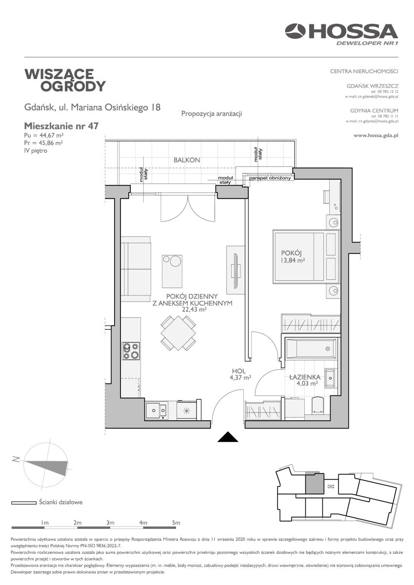 Mieszkanie 45,86 m², piętro 4, oferta nr WO/O18/47, Wiszące Ogrody, Gdańsk, Jasień, Kiełpinek, ul. Przytulna-idx