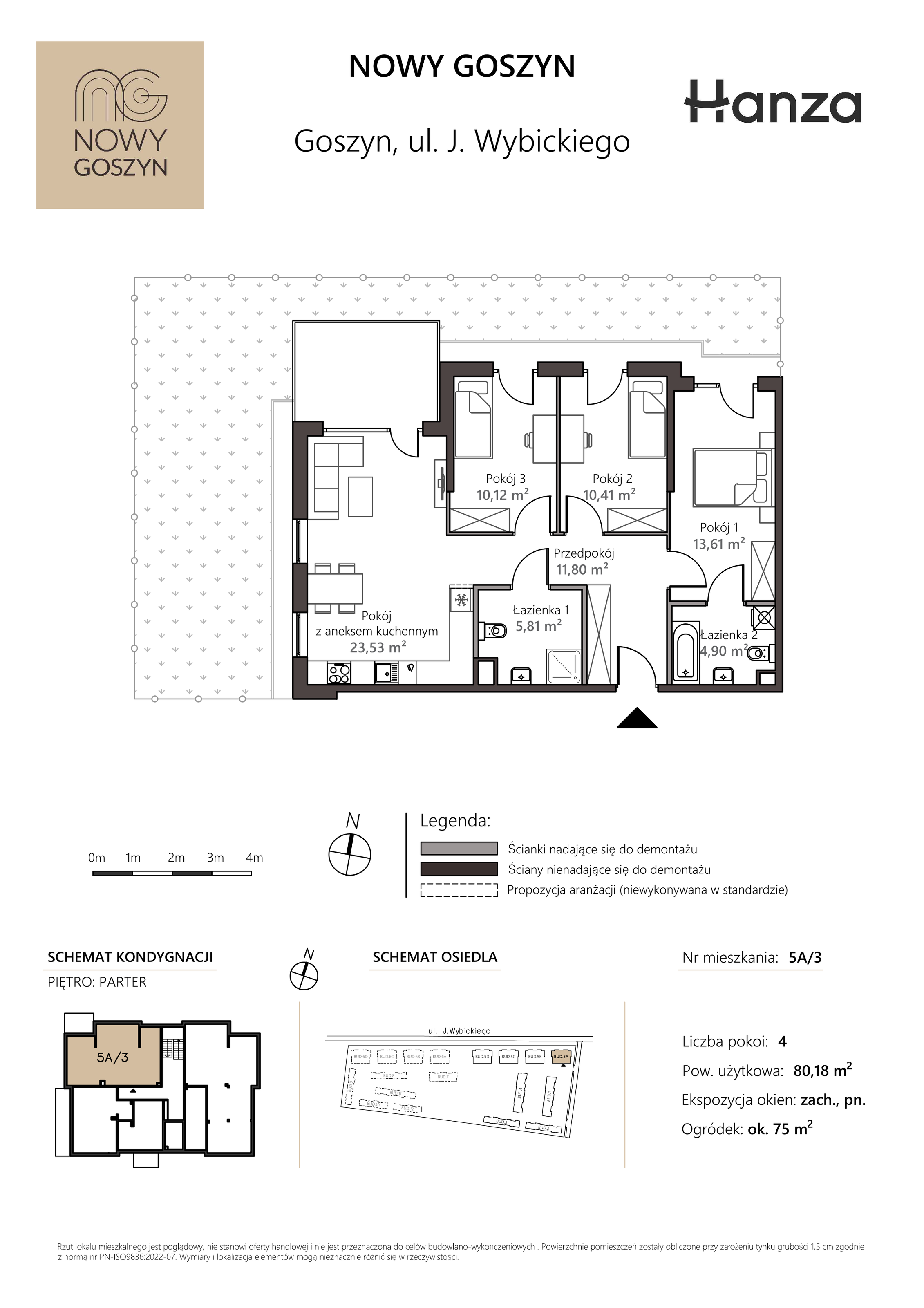 Mieszkanie 80,18 m², parter, oferta nr 5A/3, Nowy Goszyn, Goszyn, ul. Józefa Wybickiego-idx