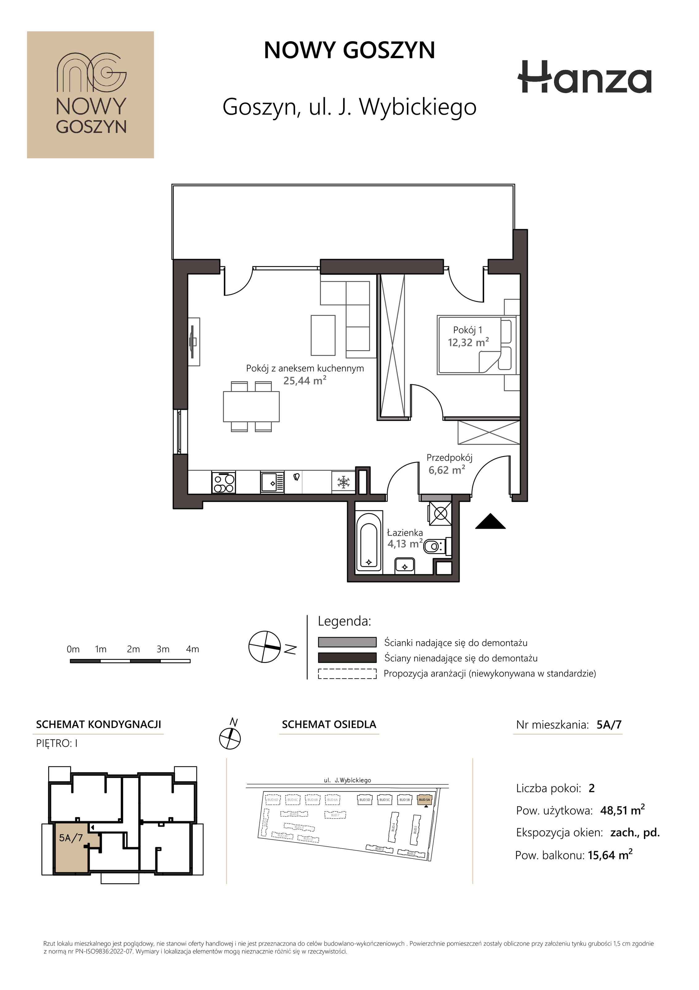 Mieszkanie 48,51 m², piętro 1, oferta nr 5A/7, Nowy Goszyn, Goszyn, ul. Józefa Wybickiego-idx