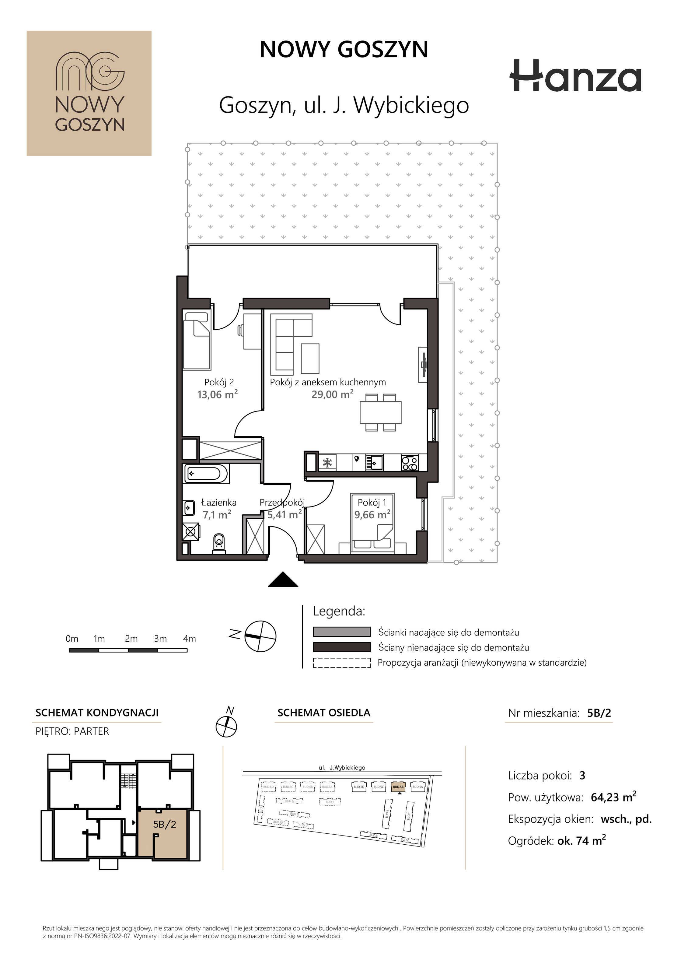 Mieszkanie 64,23 m², parter, oferta nr 5B/2, Nowy Goszyn, Goszyn, ul. Józefa Wybickiego-idx