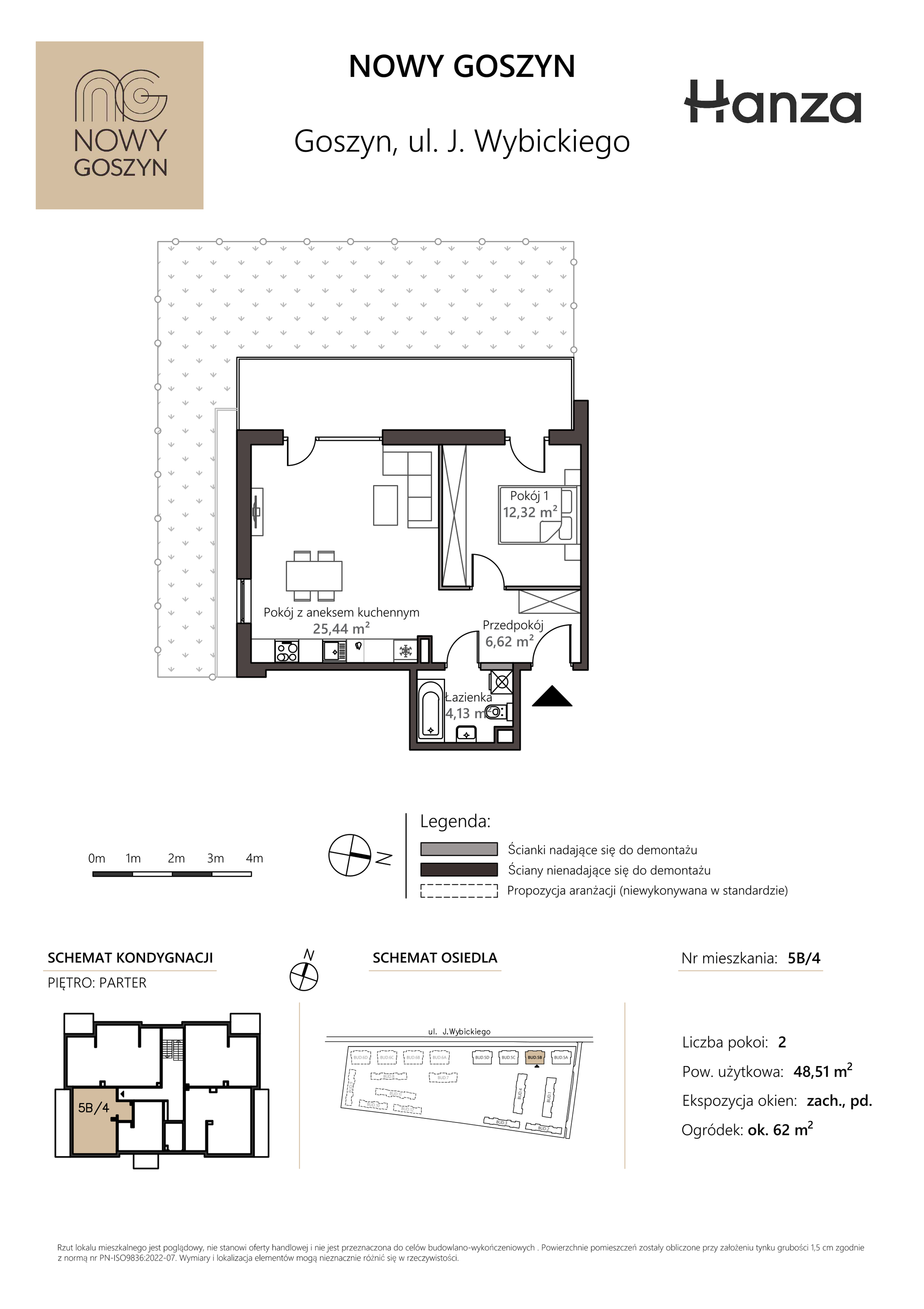 Mieszkanie 48,51 m², parter, oferta nr 5B/4, Nowy Goszyn, Goszyn, ul. Józefa Wybickiego-idx