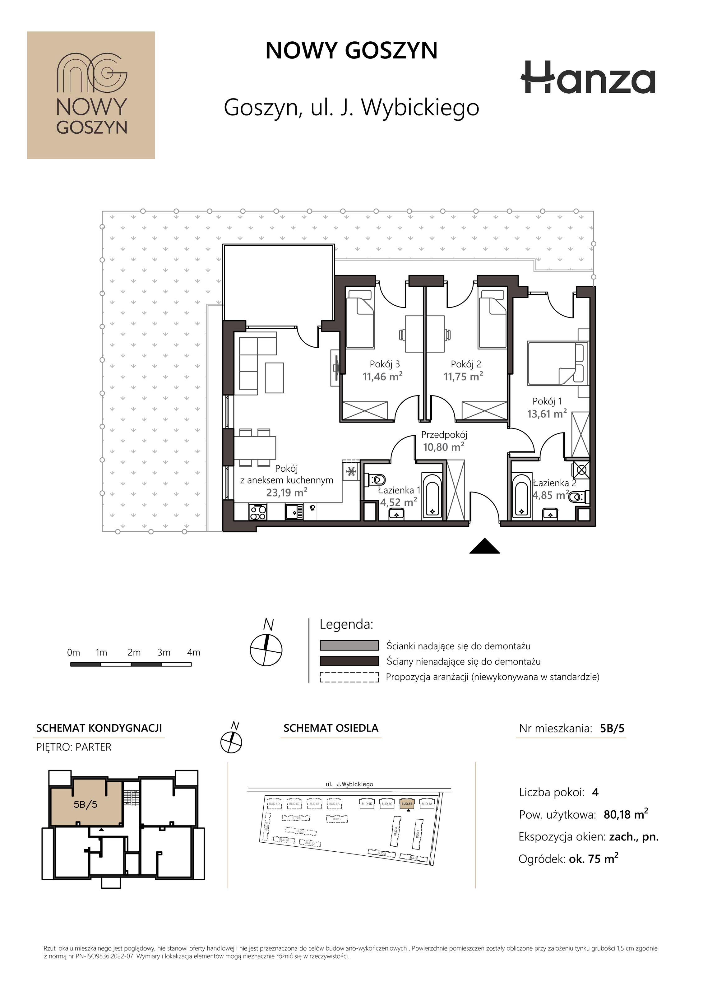 Mieszkanie 80,18 m², parter, oferta nr 5B/5, Nowy Goszyn, Goszyn, ul. Józefa Wybickiego-idx