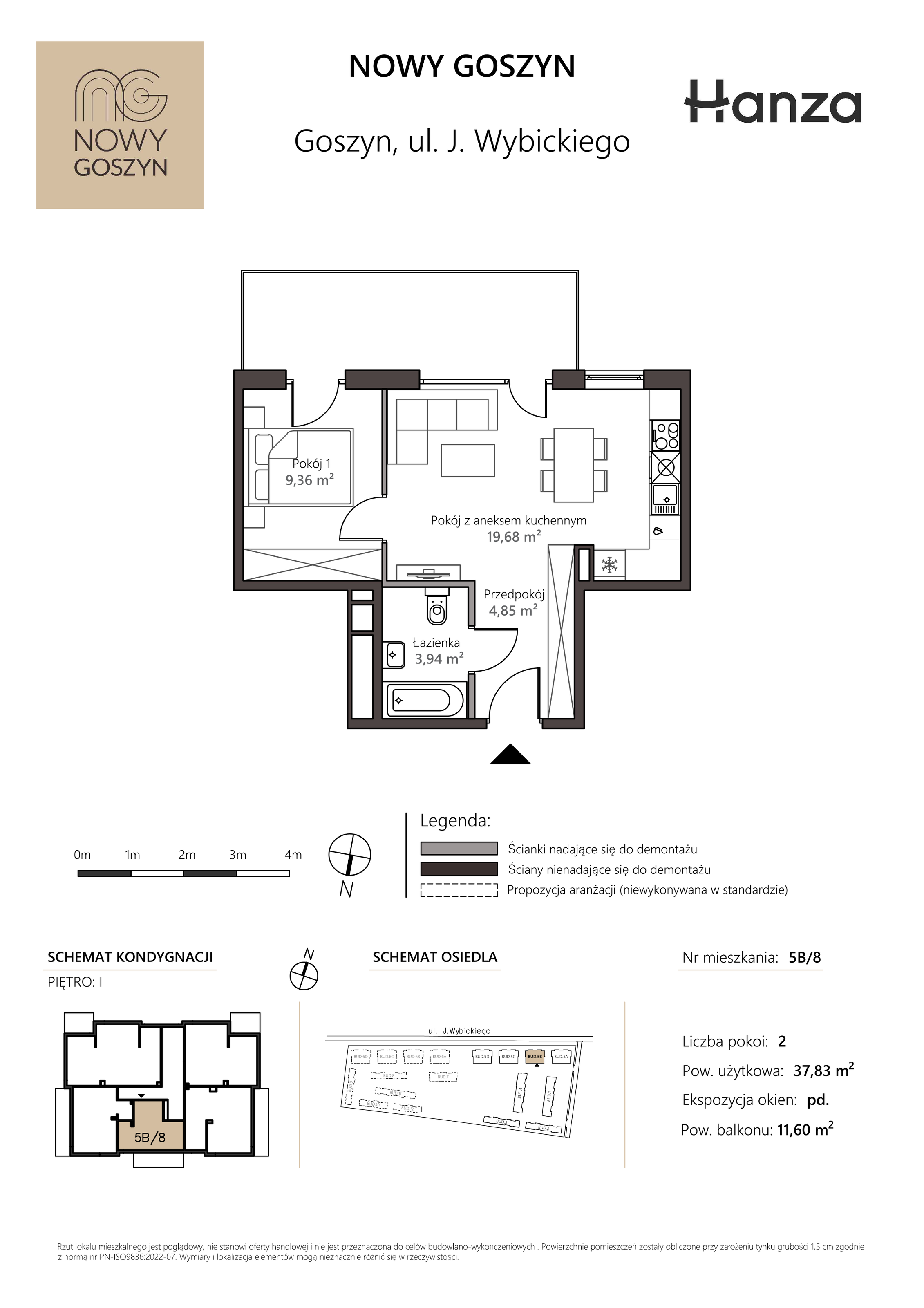 Mieszkanie 37,83 m², piętro 1, oferta nr 5B/8, Nowy Goszyn, Goszyn, ul. Józefa Wybickiego-idx