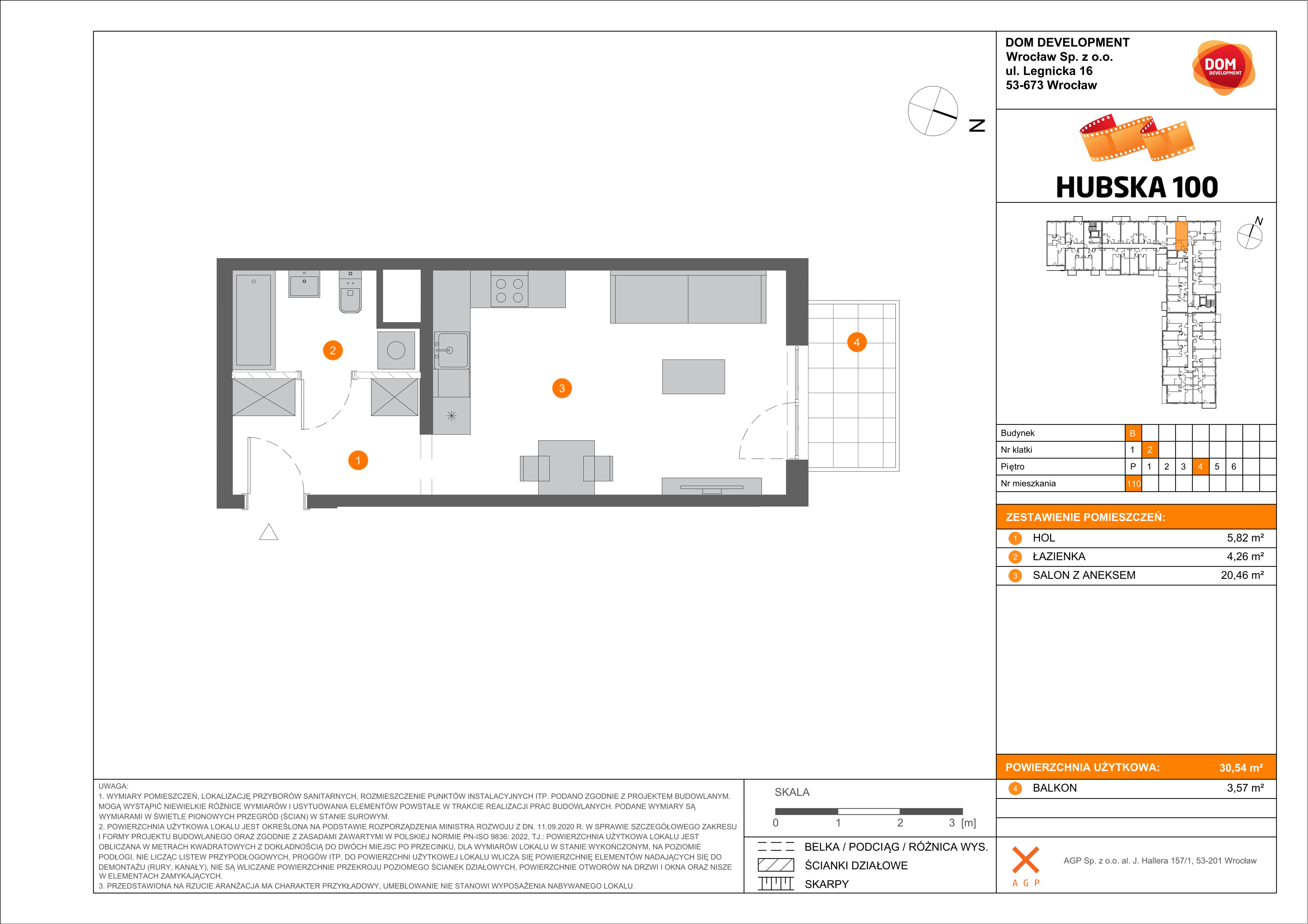 Mieszkanie 30,54 m², piętro 4, oferta nr B/110, Hubska 100, Wrocław, Huby, Krzyki, ul. Hubska 100-idx