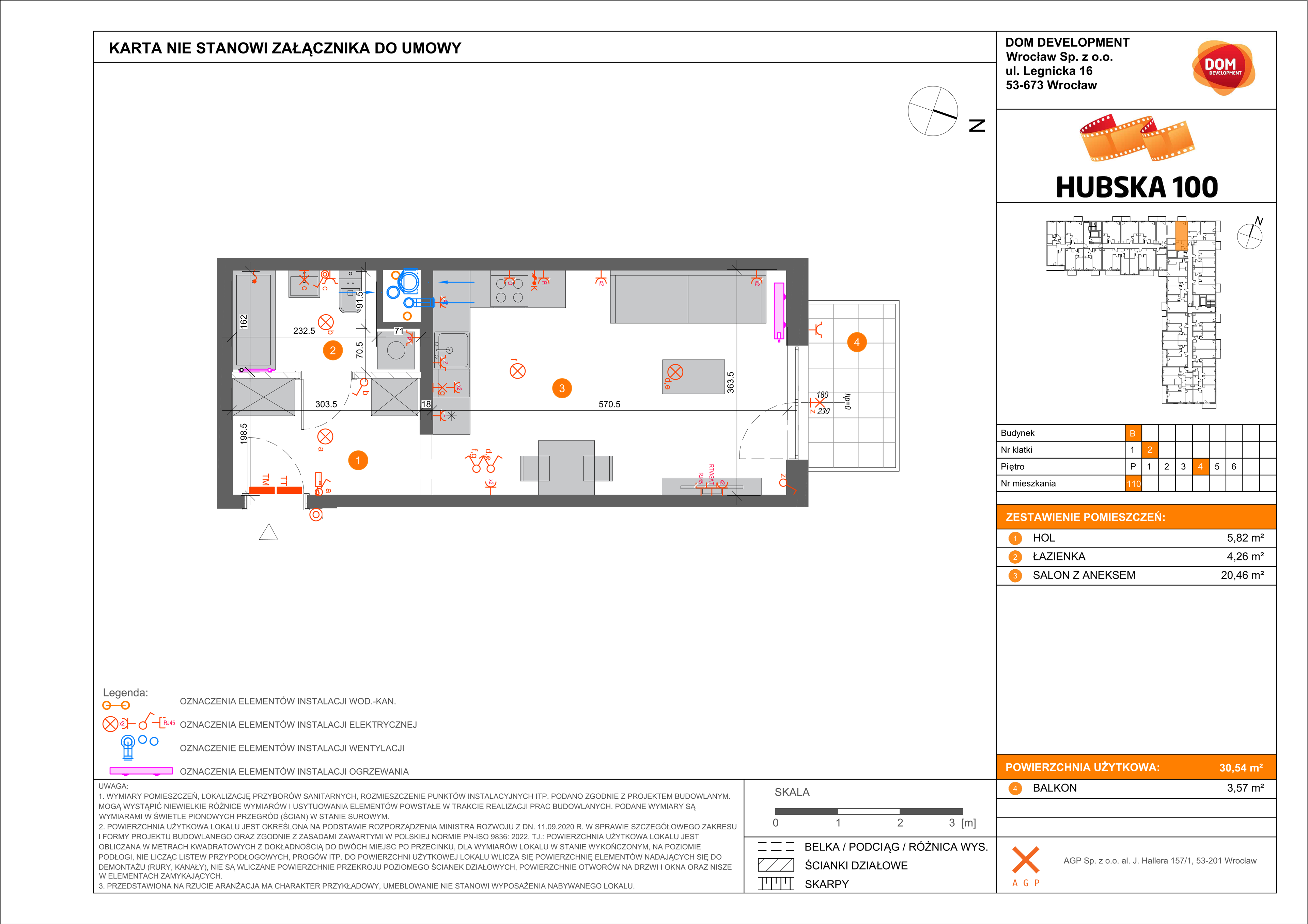 Mieszkanie 30,54 m², piętro 4, oferta nr B/110, Hubska 100, Wrocław, Huby, Krzyki, ul. Hubska 100-idx