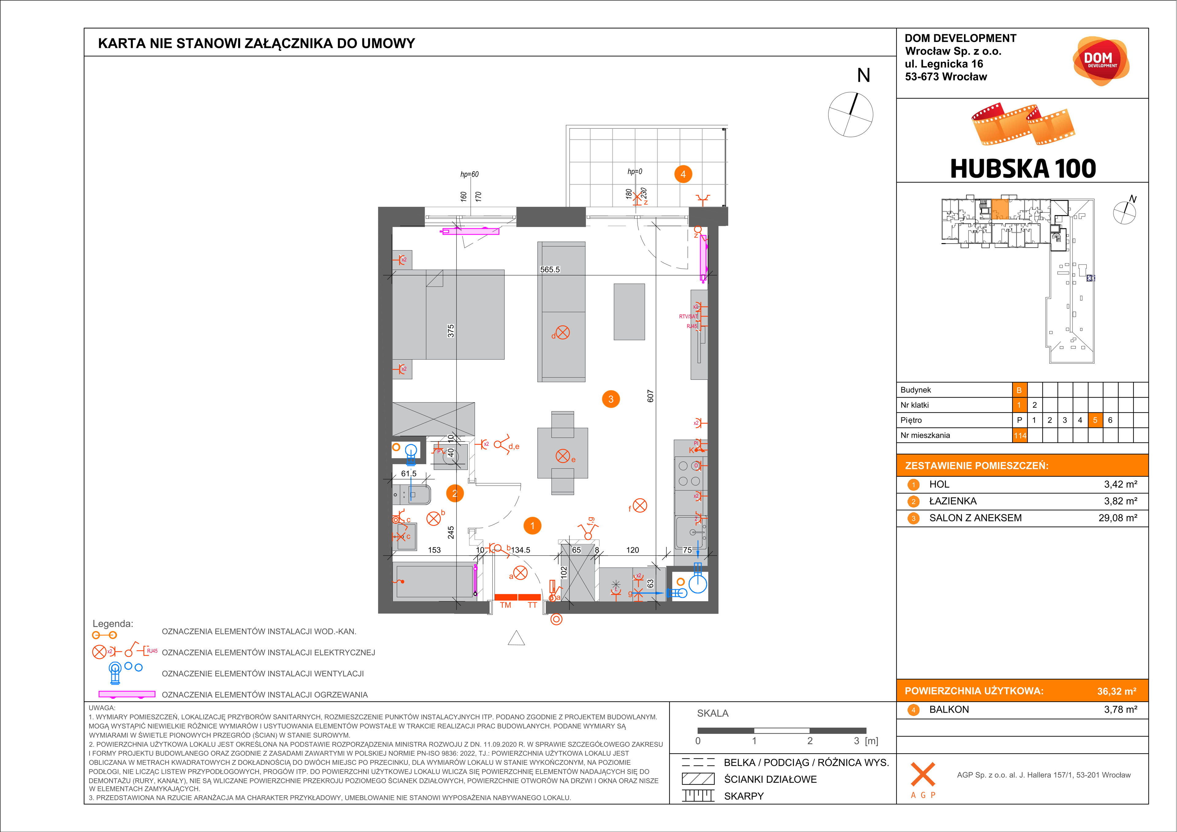 Mieszkanie 36,32 m², piętro 5, oferta nr B/114, Hubska 100, Wrocław, Huby, Krzyki, ul. Hubska 100-idx