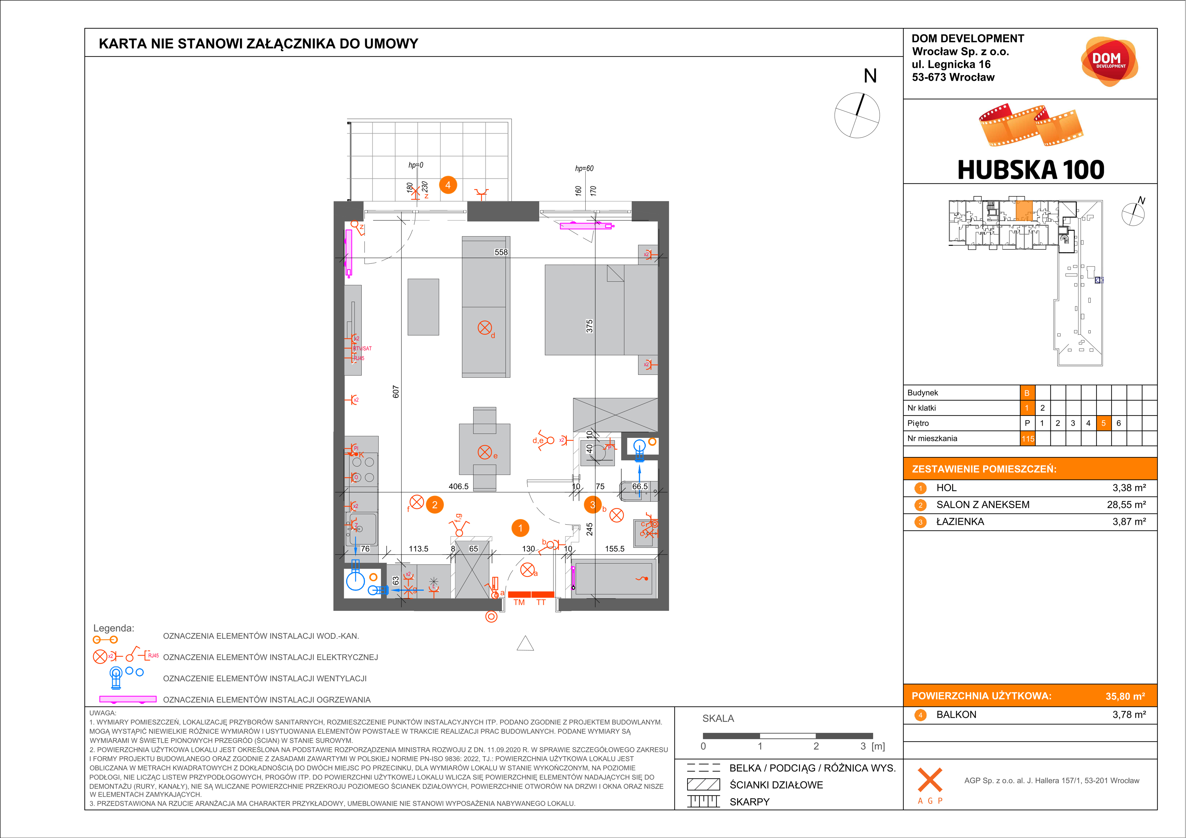 Mieszkanie 35,80 m², piętro 5, oferta nr B/115, Hubska 100, Wrocław, Huby, Krzyki, ul. Hubska 100-idx