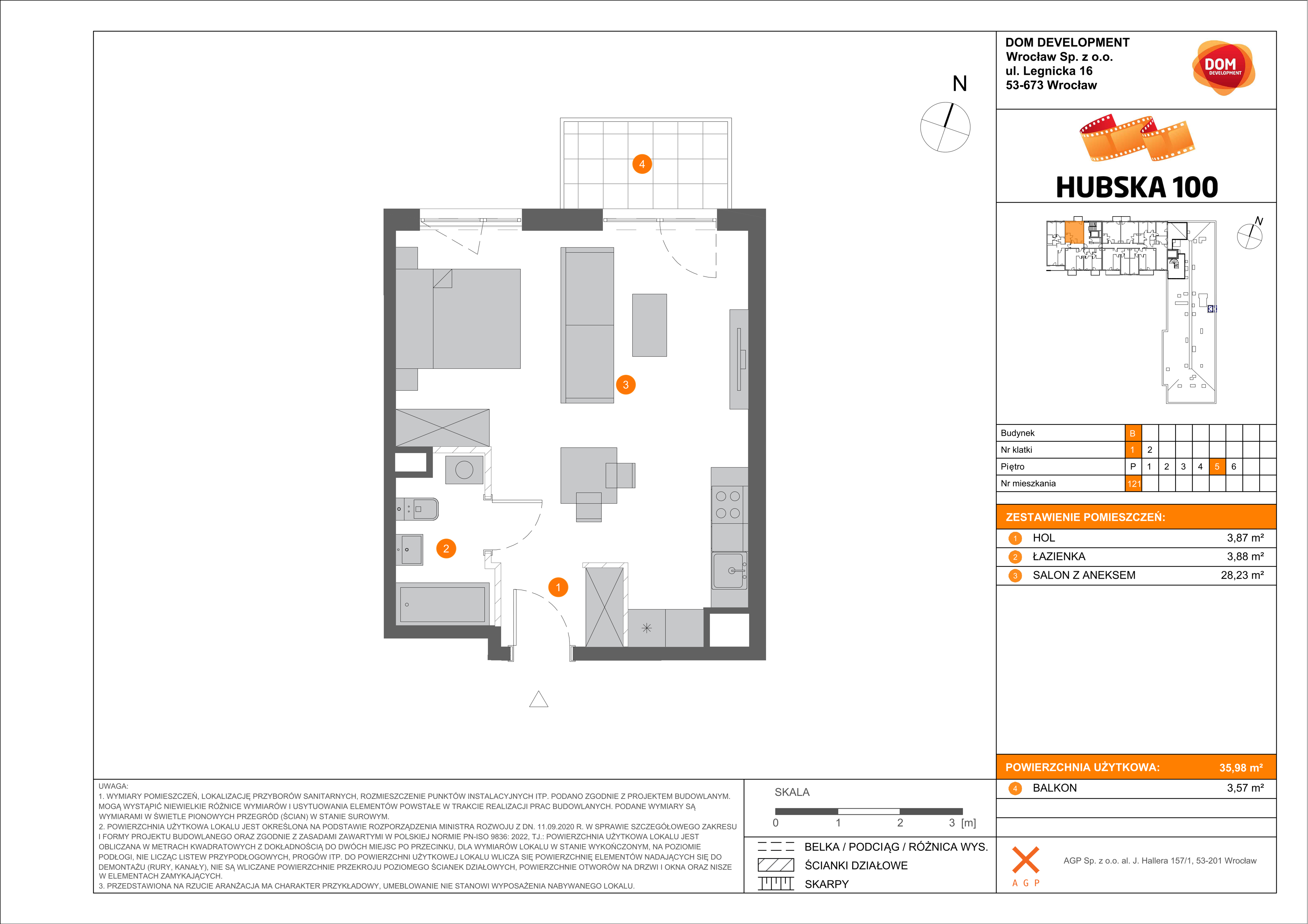 Mieszkanie 35,98 m², piętro 5, oferta nr B/121, Hubska 100, Wrocław, Huby, Krzyki, ul. Hubska 100-idx