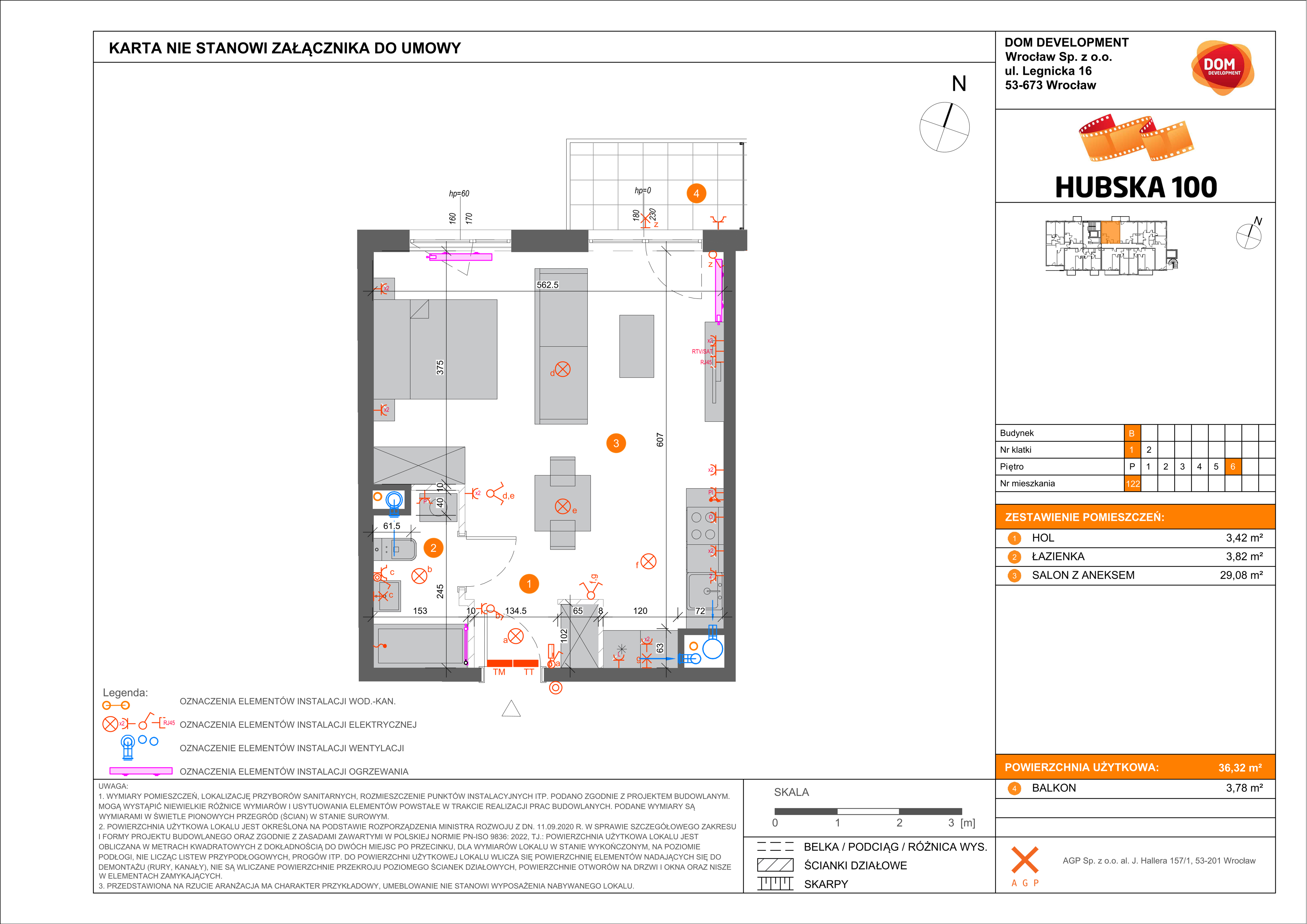 Mieszkanie 36,32 m², piętro 6, oferta nr B/122, Hubska 100, Wrocław, Huby, Krzyki, ul. Hubska 100-idx