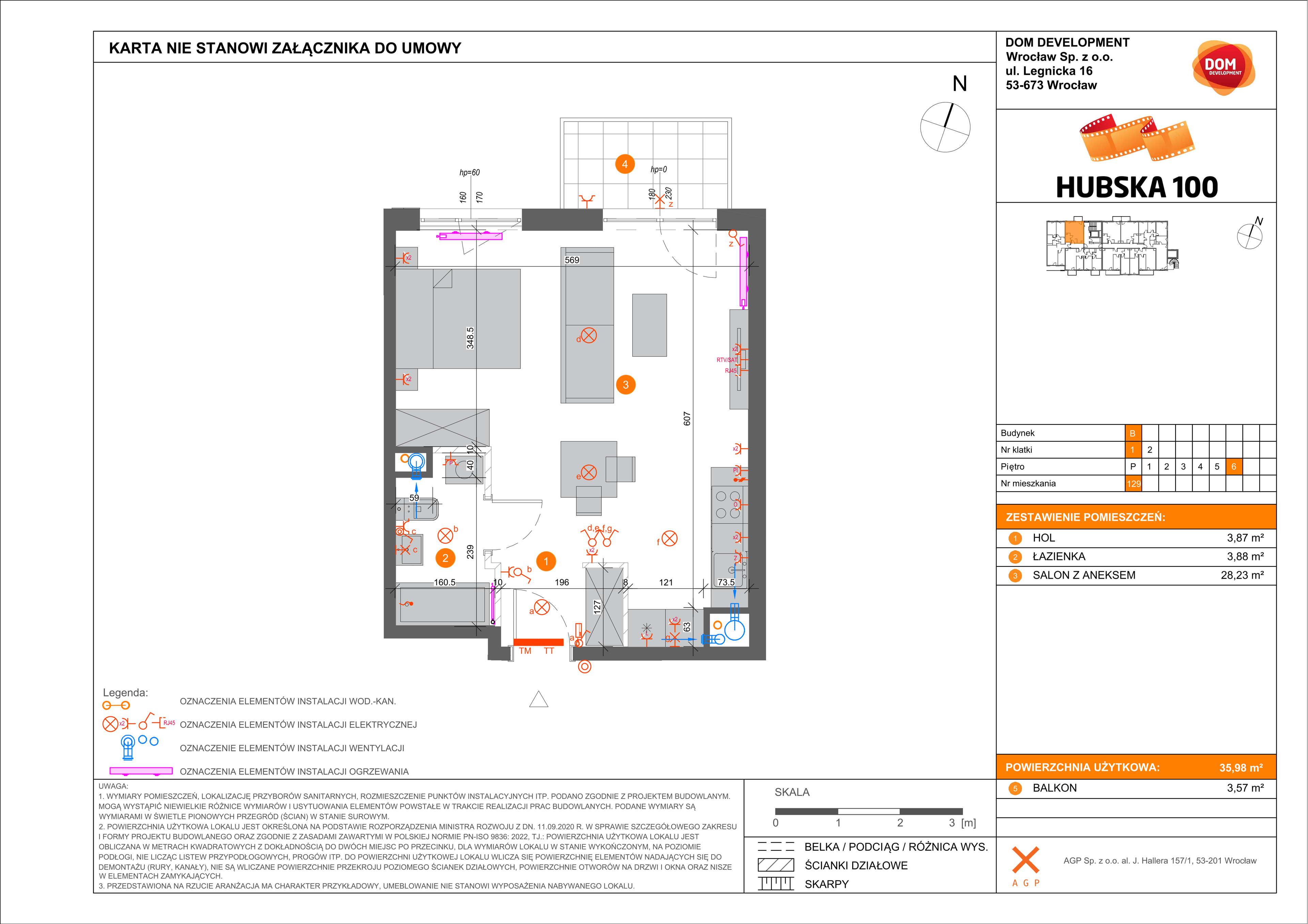 Mieszkanie 35,98 m², piętro 6, oferta nr B/129, Hubska 100, Wrocław, Huby, Krzyki, ul. Hubska 100-idx