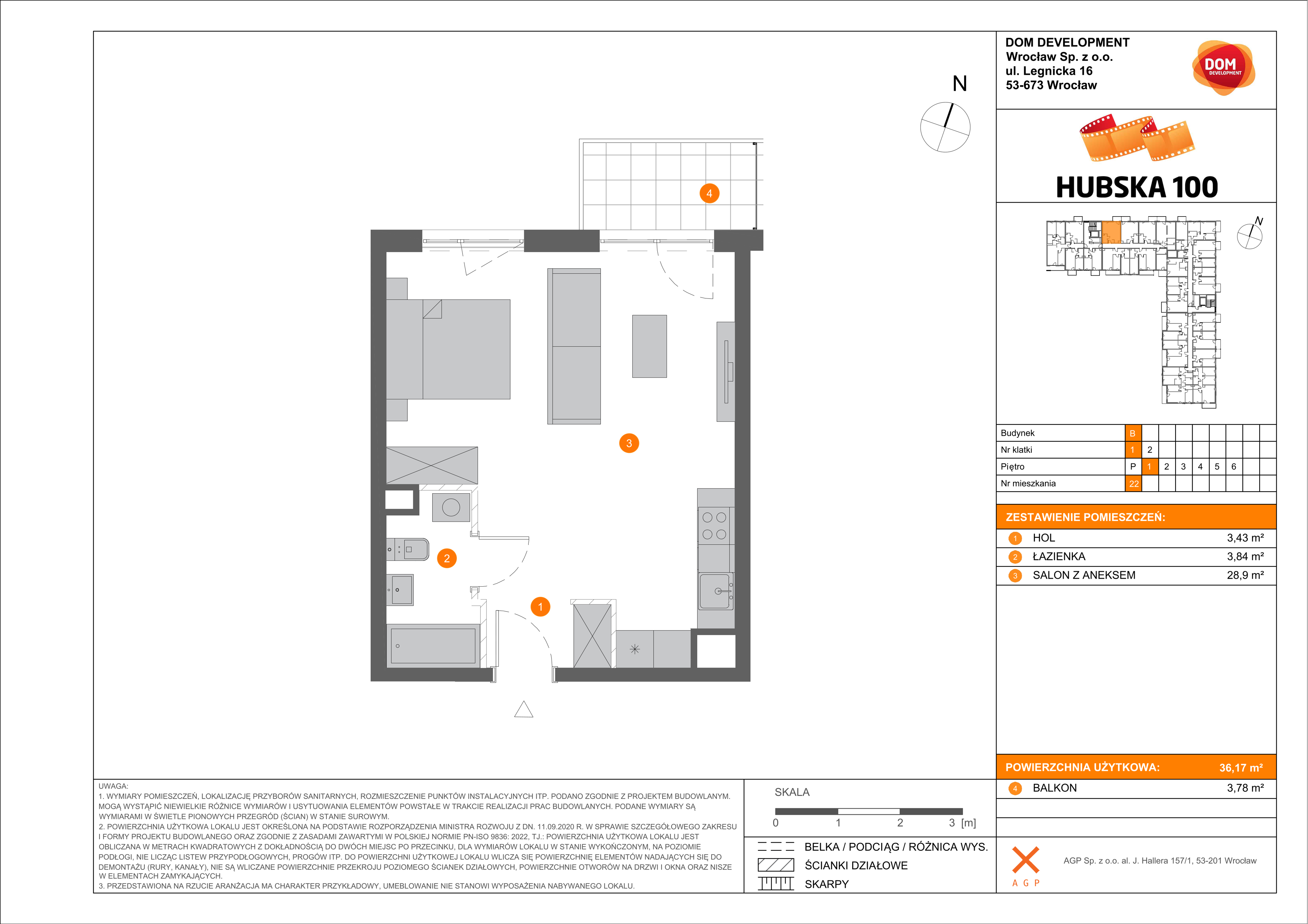 Mieszkanie 36,17 m², piętro 1, oferta nr B/22, Hubska 100, Wrocław, Huby, Krzyki, ul. Hubska 100-idx