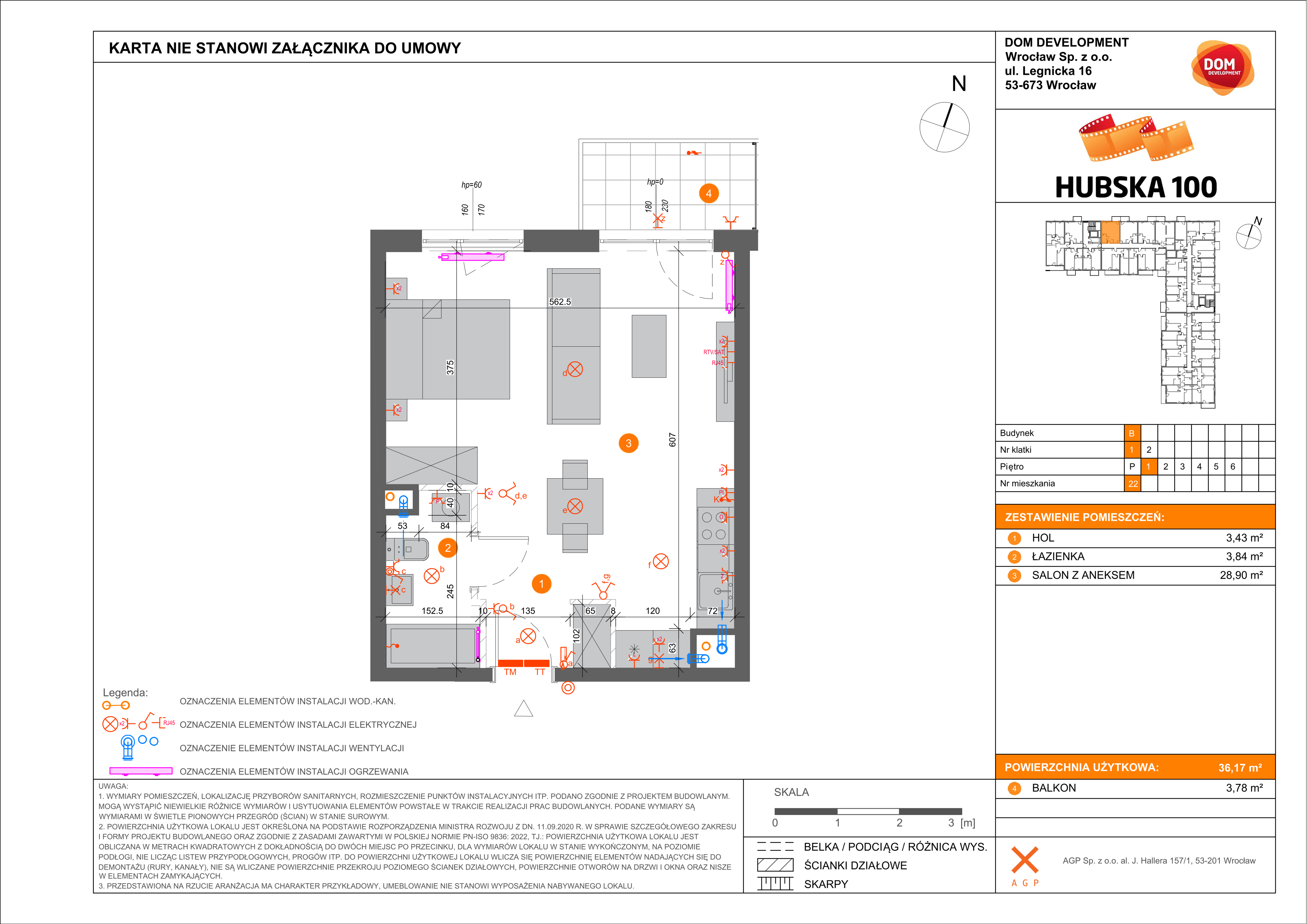 Mieszkanie 36,17 m², piętro 1, oferta nr B/22, Hubska 100, Wrocław, Huby, Krzyki, ul. Hubska 100-idx