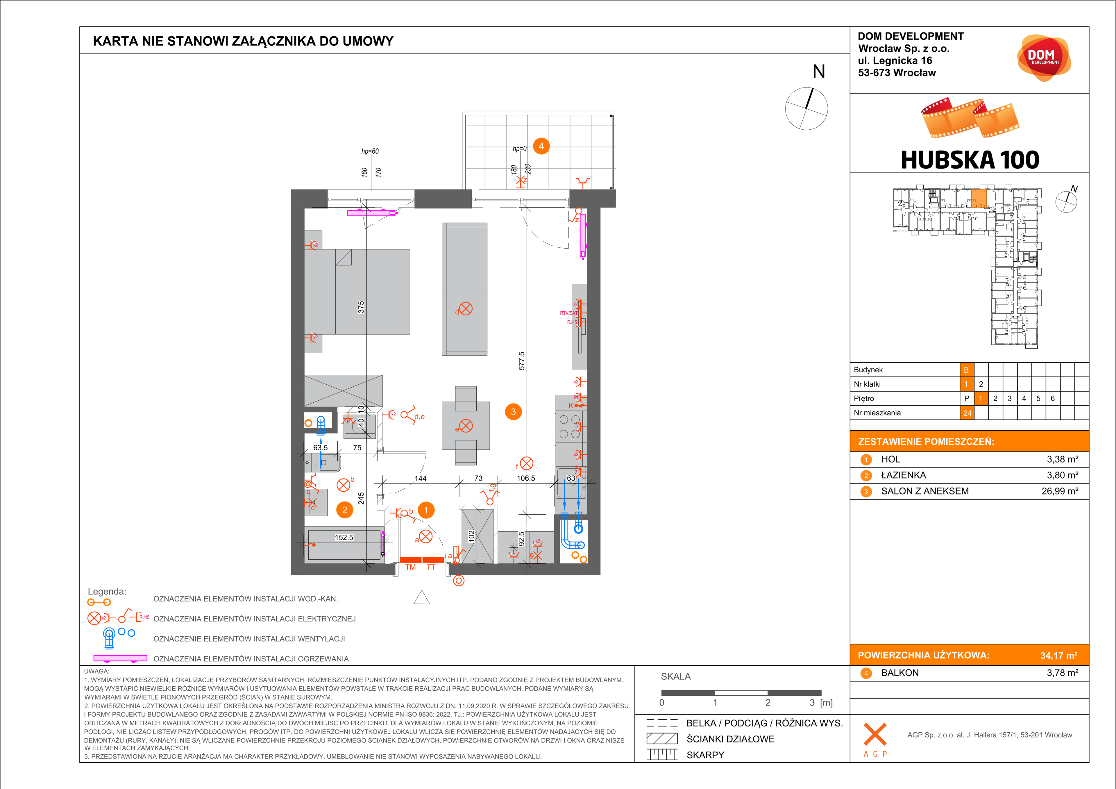 Mieszkanie 34,17 m², piętro 1, oferta nr B/24, Hubska 100, Wrocław, Huby, Krzyki, ul. Hubska 100-idx