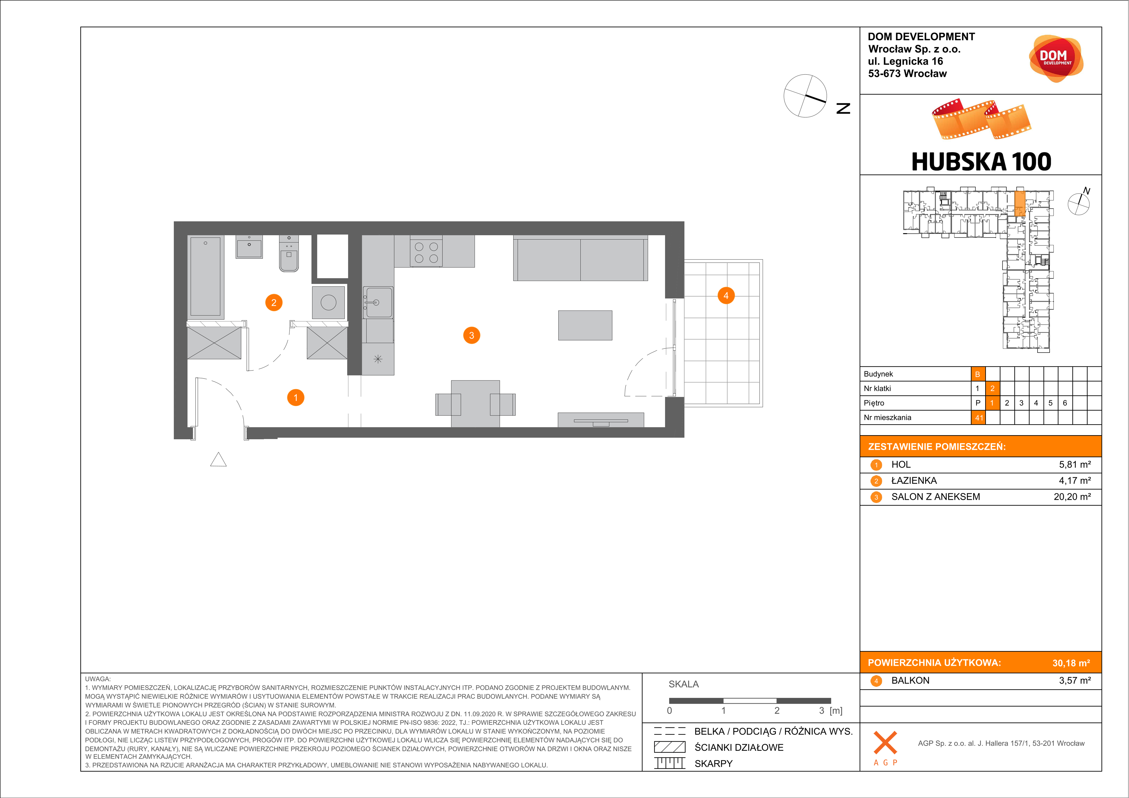 Mieszkanie 30,18 m², piętro 1, oferta nr B/41, Hubska 100, Wrocław, Huby, Krzyki, ul. Hubska 100-idx