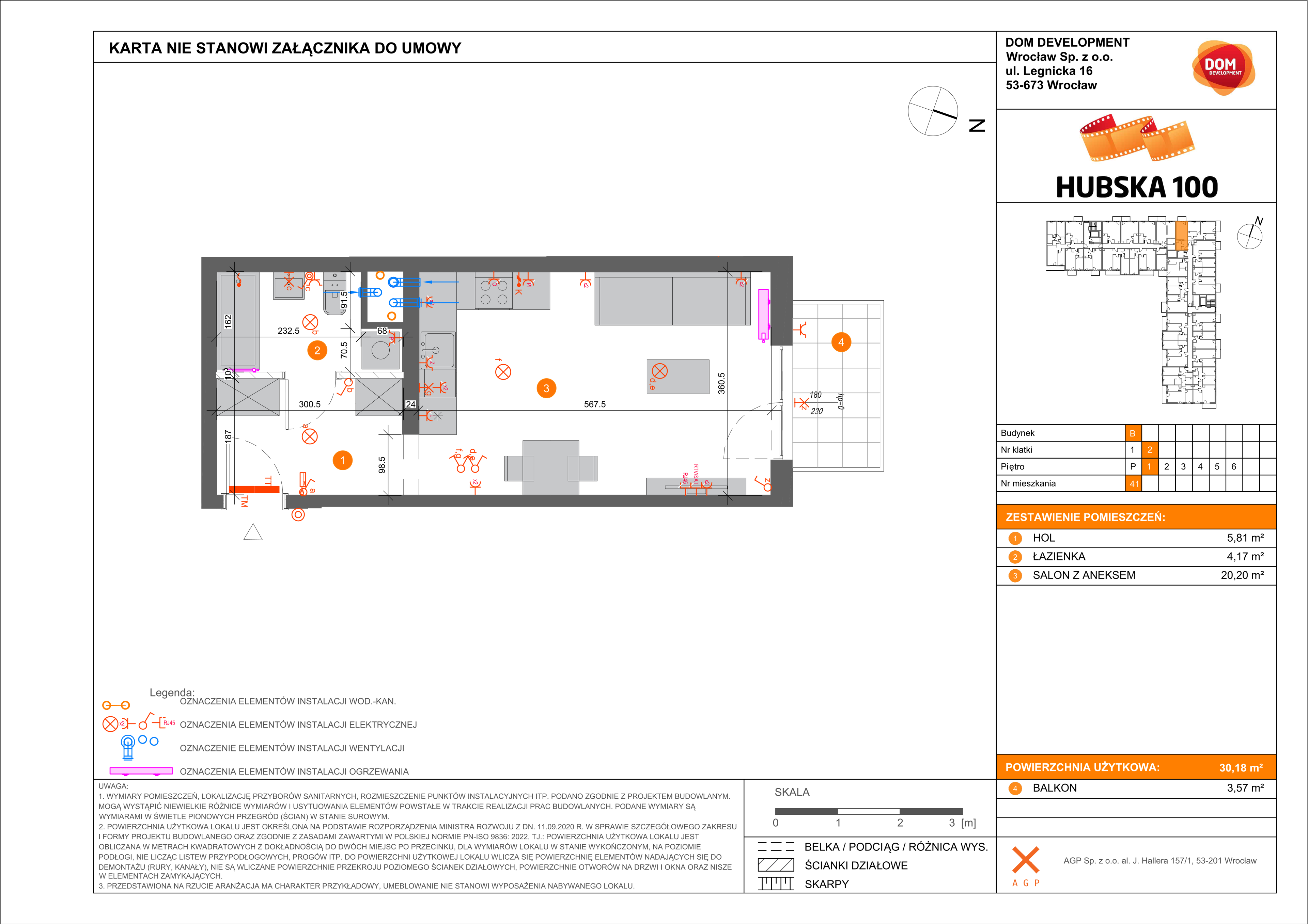 Mieszkanie 30,18 m², piętro 1, oferta nr B/41, Hubska 100, Wrocław, Huby, Krzyki, ul. Hubska 100-idx